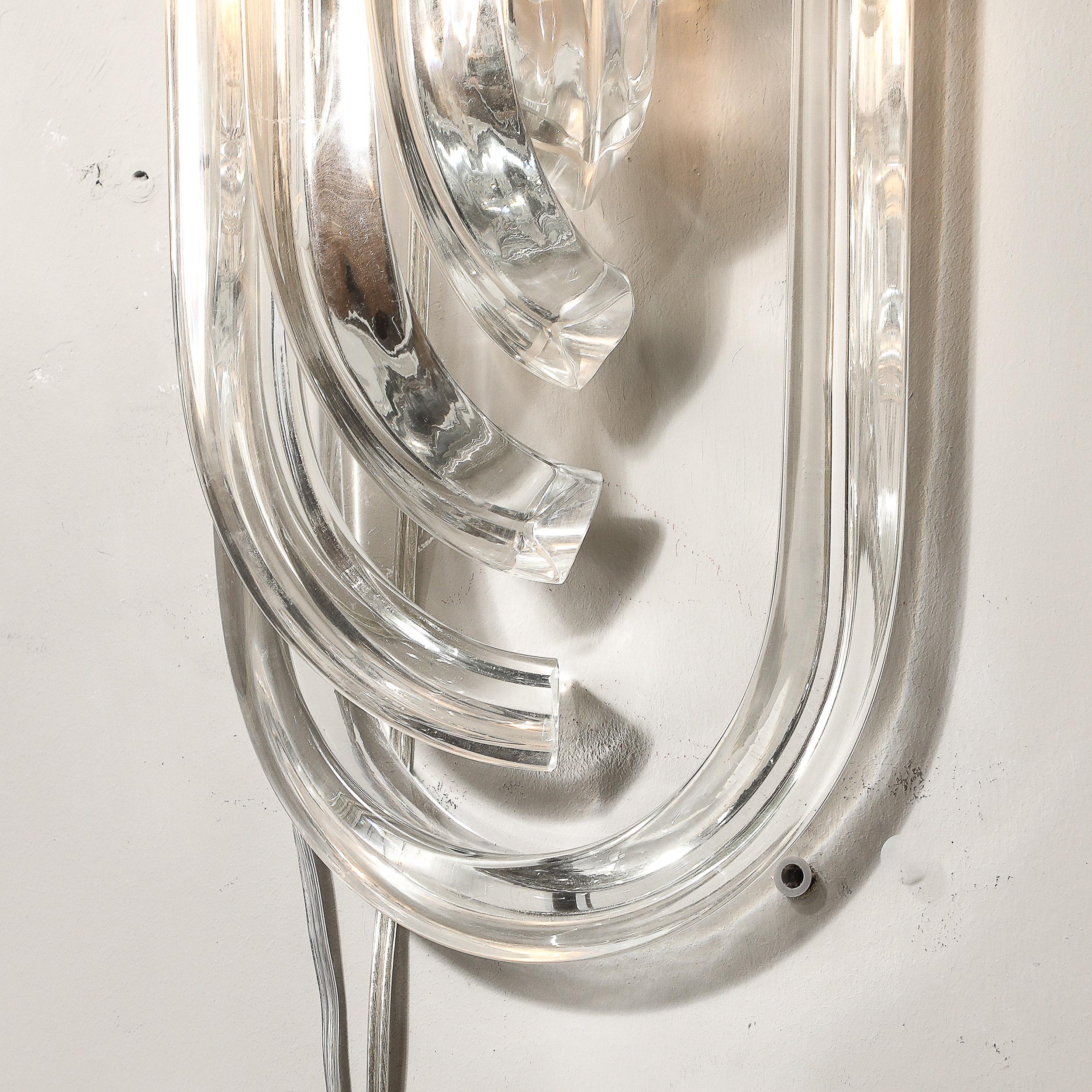 Set of 4 Modernist Hand Blown Translucent Murano Glass Ribbon Sconces For Sale 1