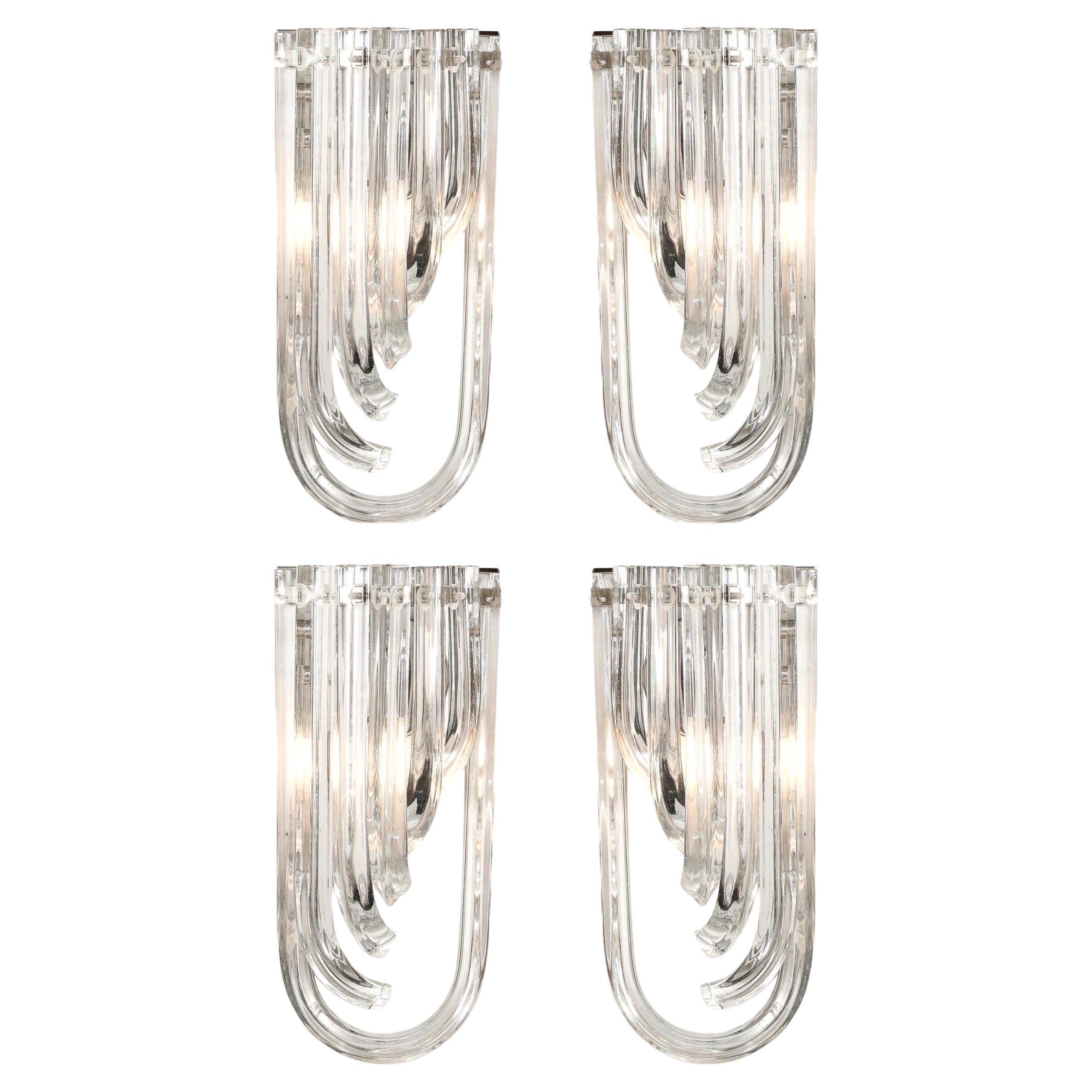 Set di 4 lampade a nastro moderniste in vetro di Murano soffiato a mano e traslucido