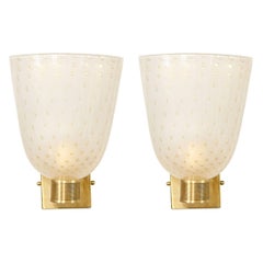 Ensemble de 4 appliques modernistes en verre de Murano soufflé à la main, or 24kt, avec bras en laiton cannelé