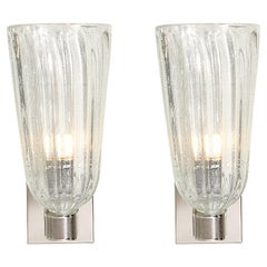 Set of 4 Modernist Handblown Murano Glass, Nickel & 24K White Gold Fleck Sconces