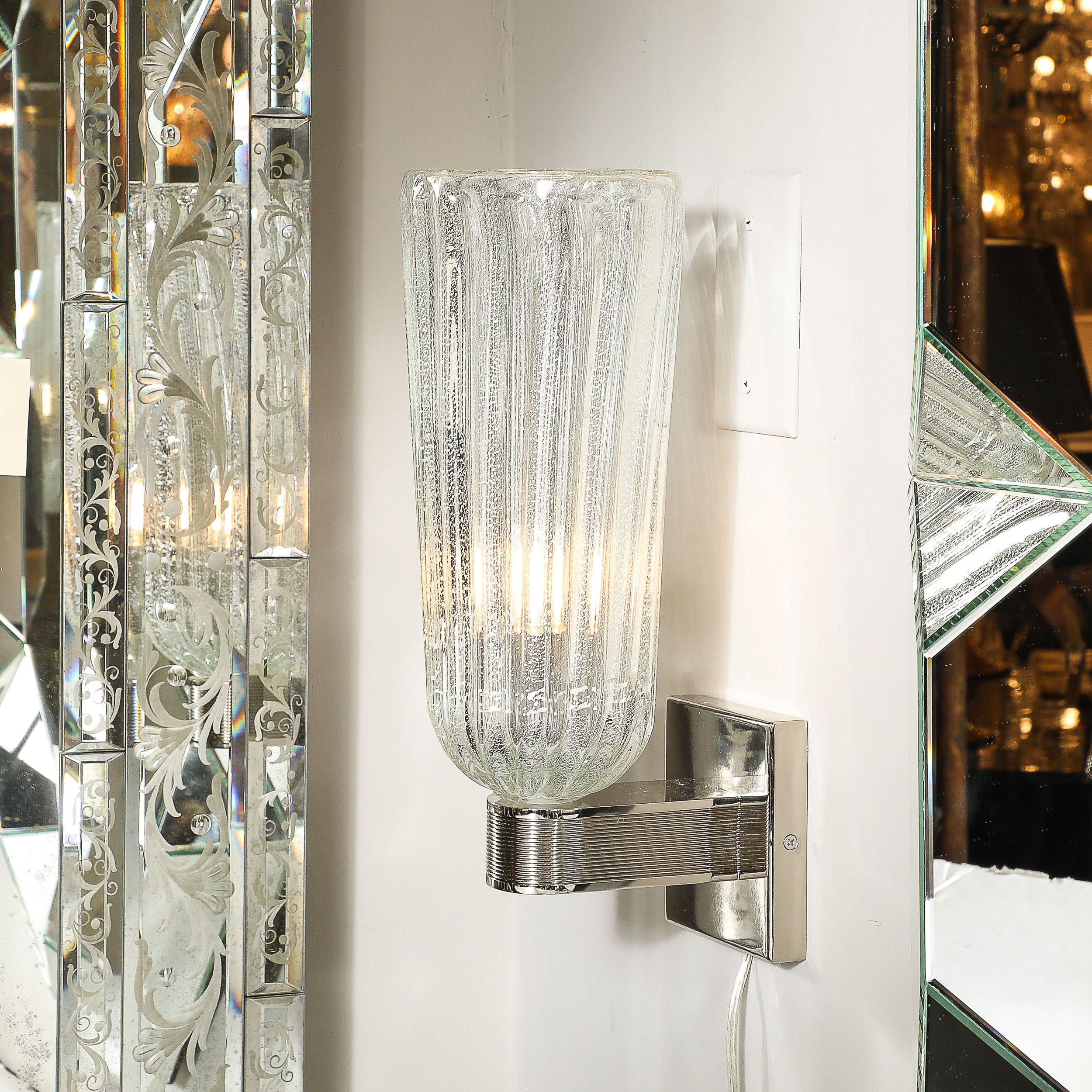 Ensemble de 4 appliques modernistes en verre de Murano soufflé à la main, en nickel et en or blanc 24 carats en vente 2