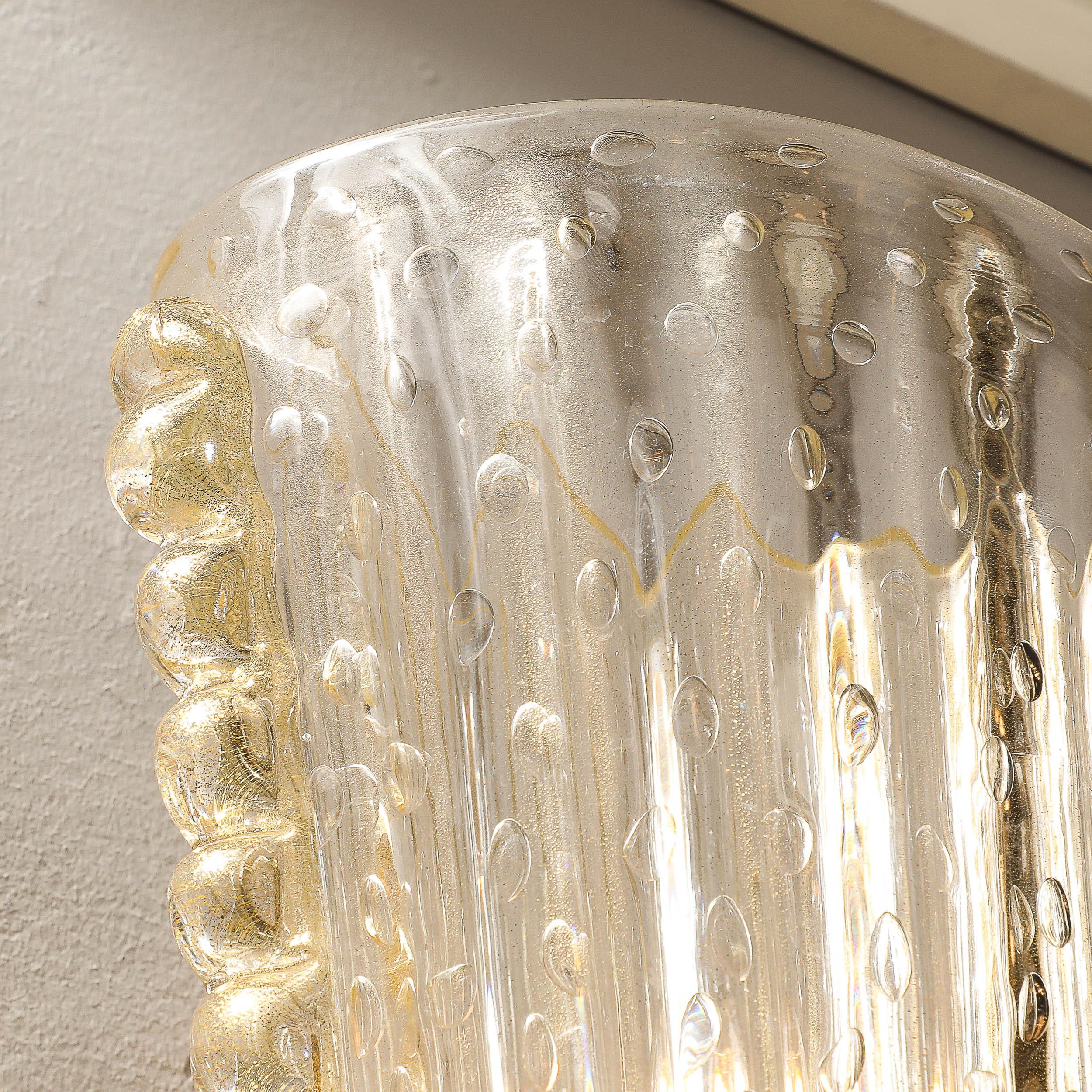 Set di 4 lampade moderniste in vetro di Murano soffiato a mano e increspato, con decorazioni in oro 24 carati in vendita 3