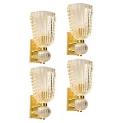 Set of 4 Modernist Handblown Ruffled Murano Glass Sconces W/ 24K Gold Fleck