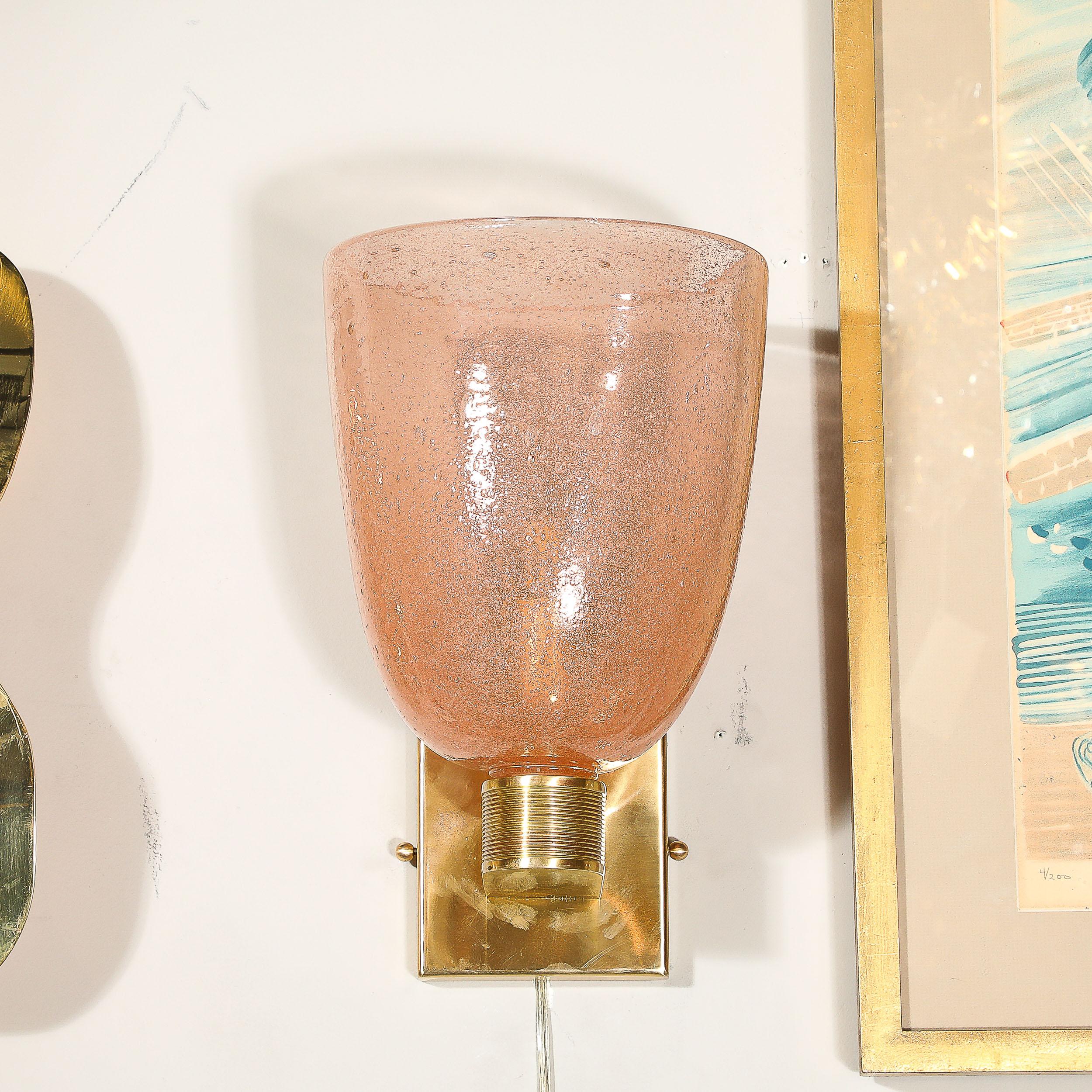 Juego de 4 Lámparas Pulegoso Modernistas Sopladas a Mano de Cristal de Murano Rosa Ahumado y Latón en venta 6