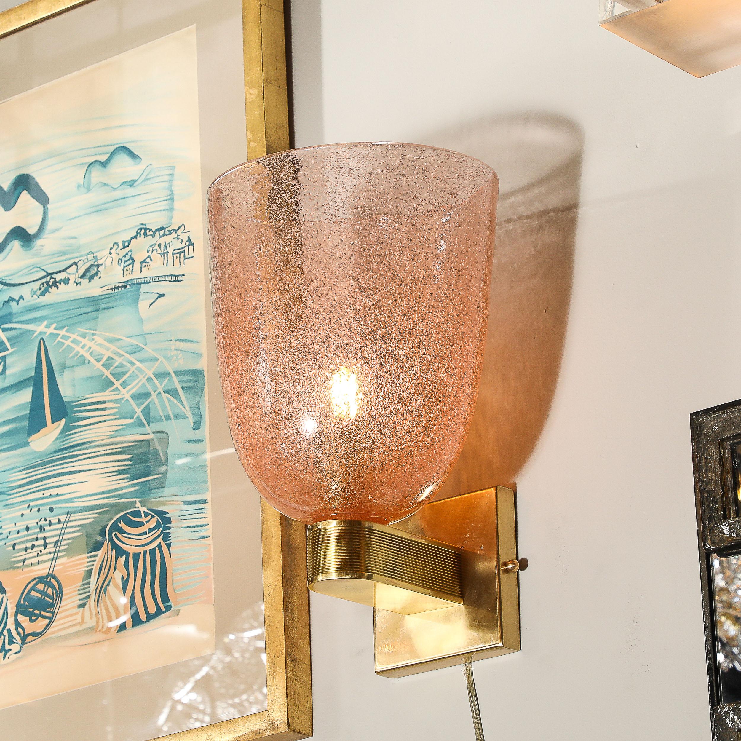 Juego de 4 Lámparas Pulegoso Modernistas Sopladas a Mano de Cristal de Murano Rosa Ahumado y Latón en venta 2