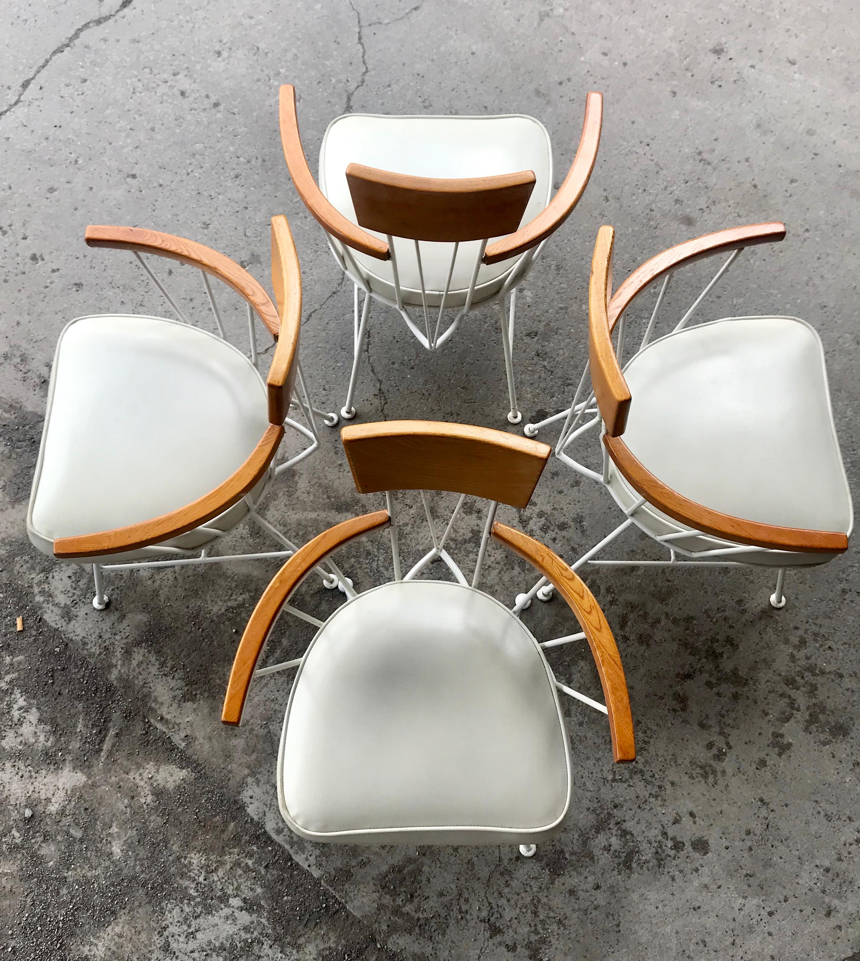 Mid-Century Modern Set of 4 Modernist Iron and Wood Armchairs Designed by Richard McCarthy