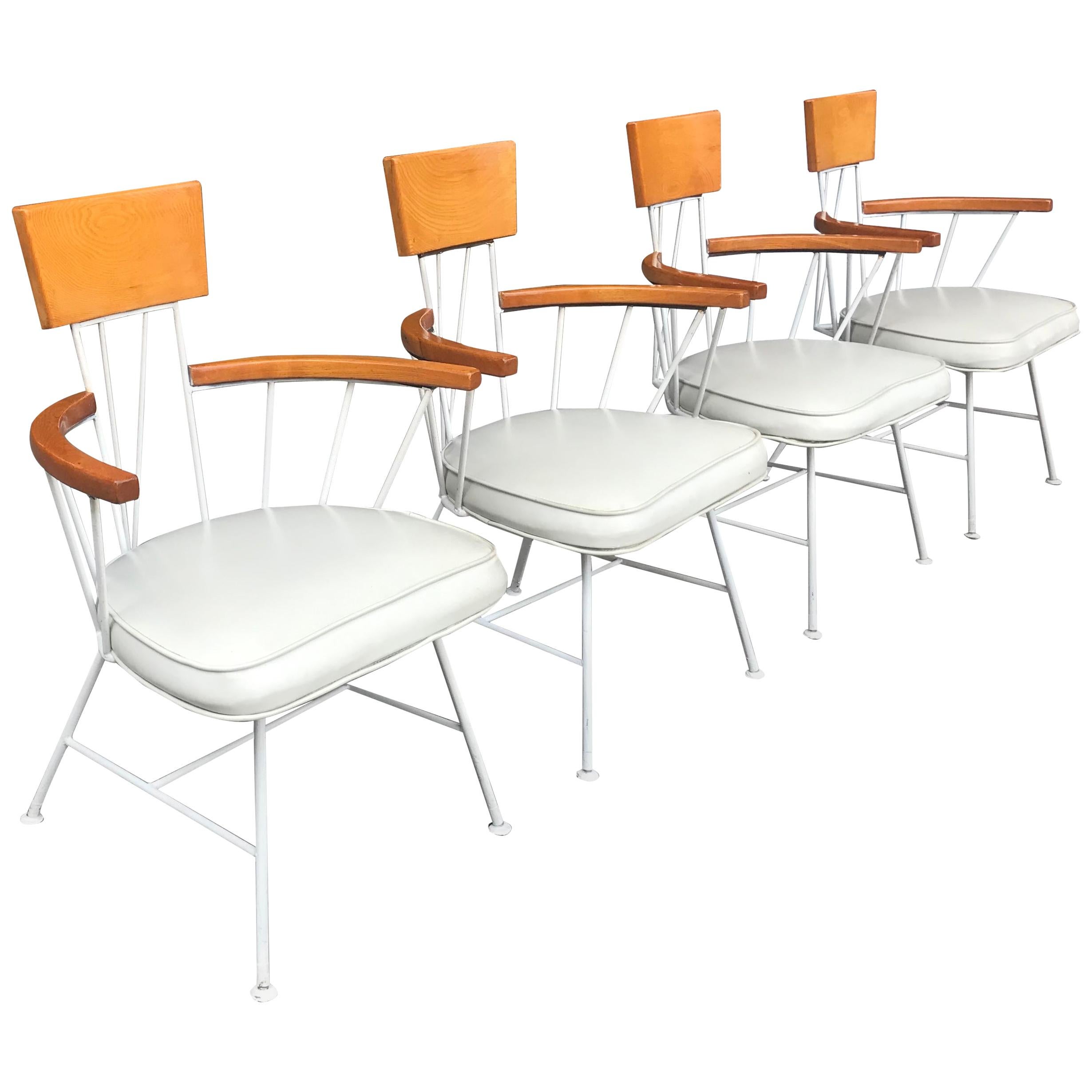 Set of 4 Modernist Iron and Wood Armchairs Designed by Richard McCarthy