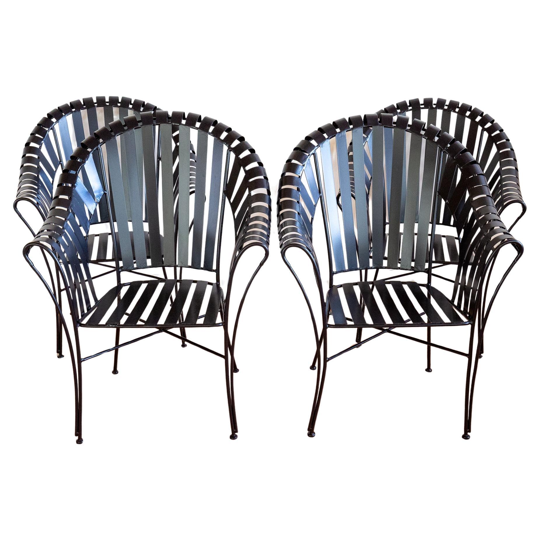 Set of 4 Modernist Iron Strap Garden Armchairs Salterini Style Brutalist MCM