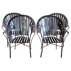 Ensemble de 4 fauteuils de jardin modernistes à sangles en fer de style brutaliste Salterini MCM