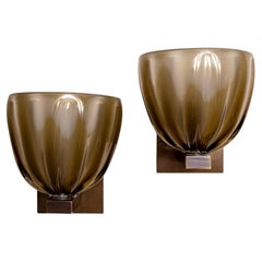 Set Of 4 Modernist Murano Blown Smoke Opaque Glass Wall Lights, Contemporary, UL