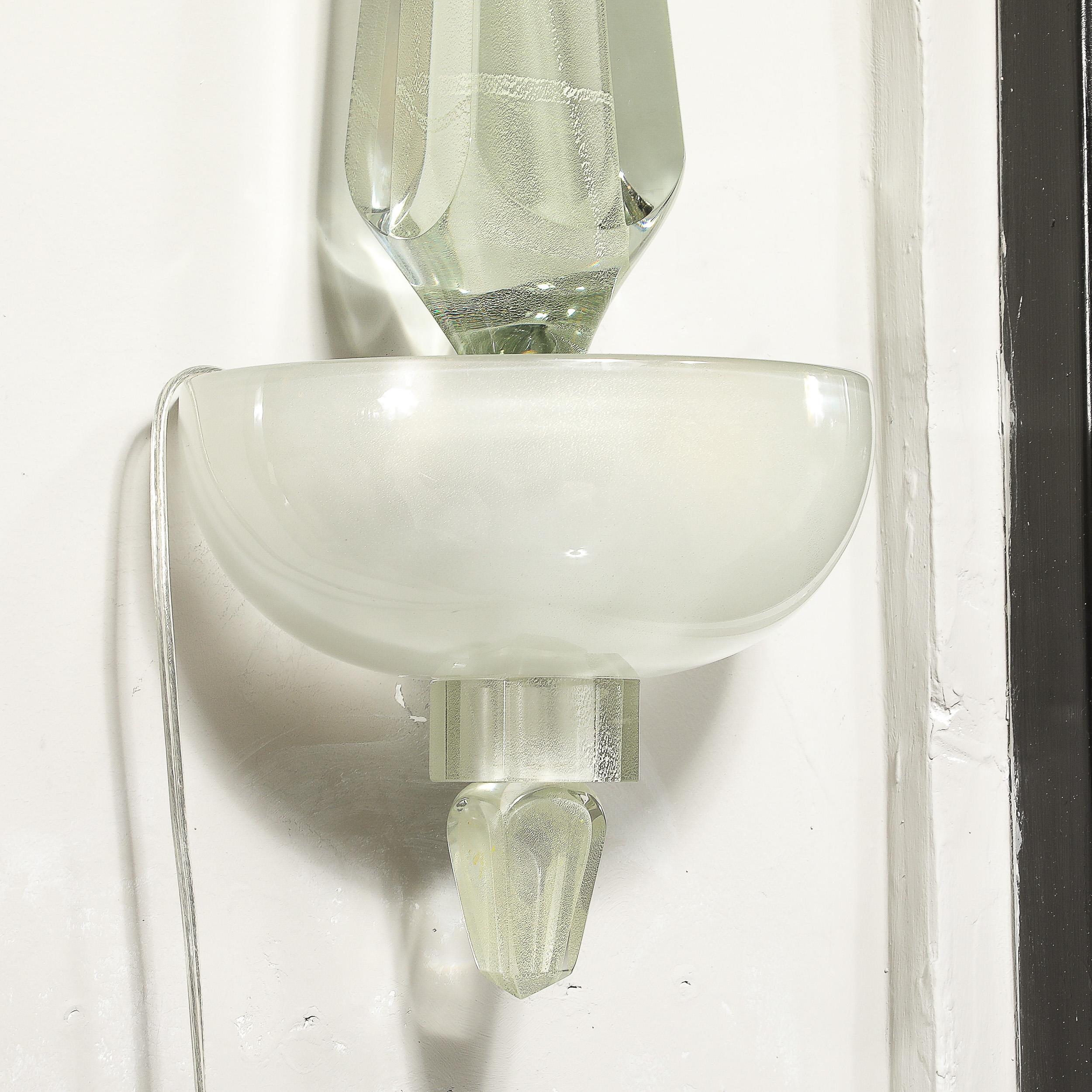 Set of 4 Modernist Murano Pearlescent Glass w/ 24K White Gold Obelisk Sconces For Sale 5