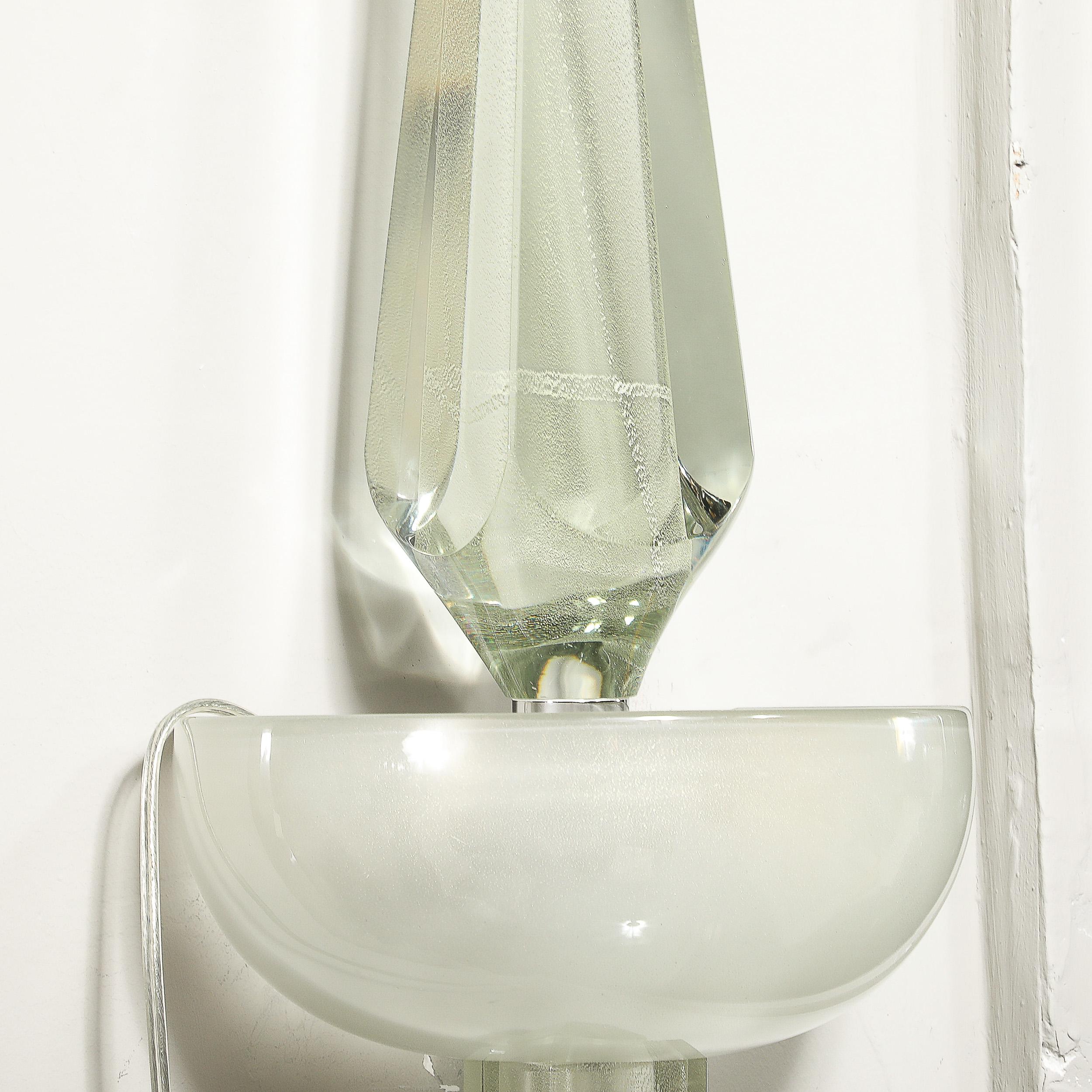 Set of 4 Modernist Murano Pearlescent Glass w/ 24K White Gold Obelisk Sconces For Sale 6