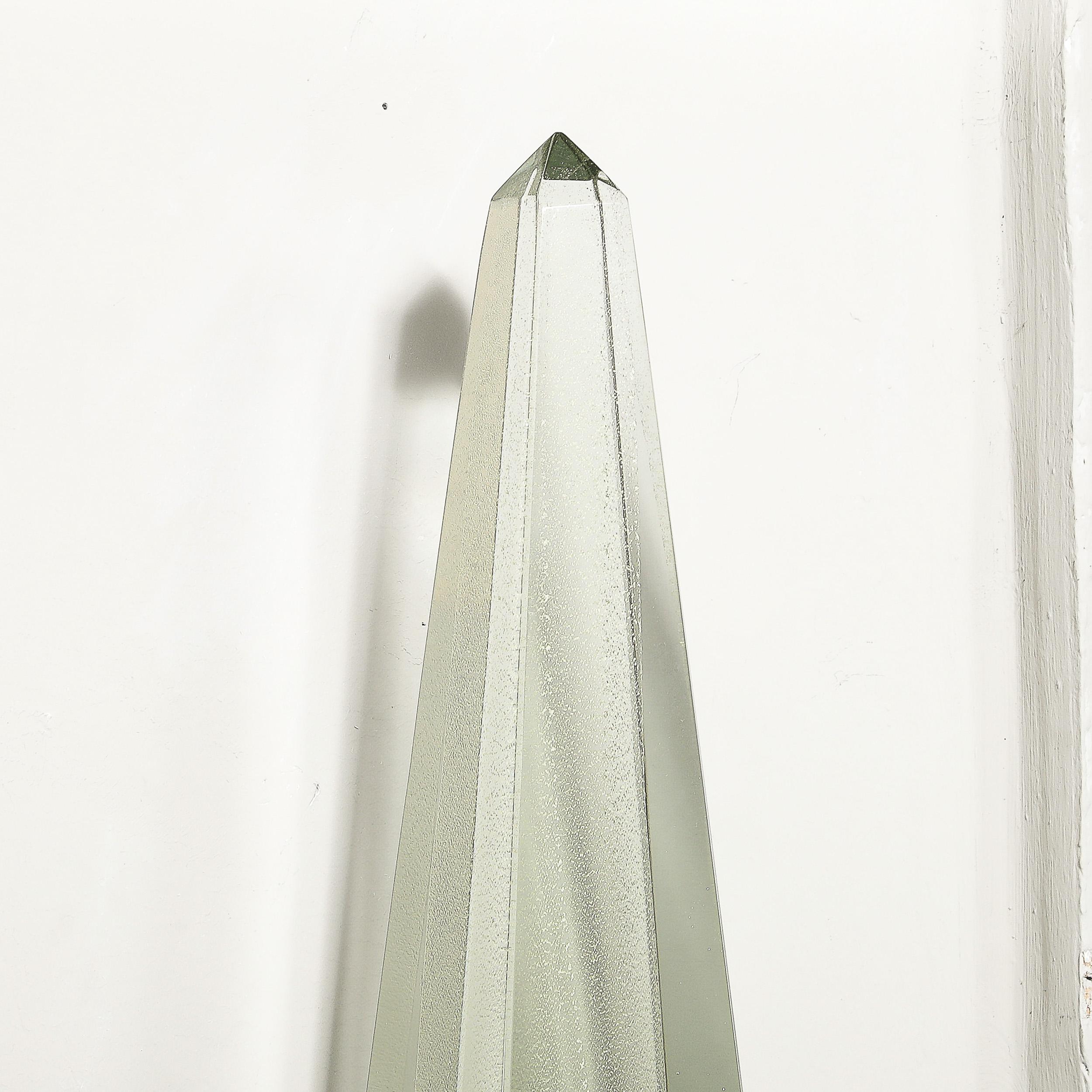 Set of 4 Modernist Murano Pearlescent Glass w/ 24K White Gold Obelisk Sconces For Sale 7