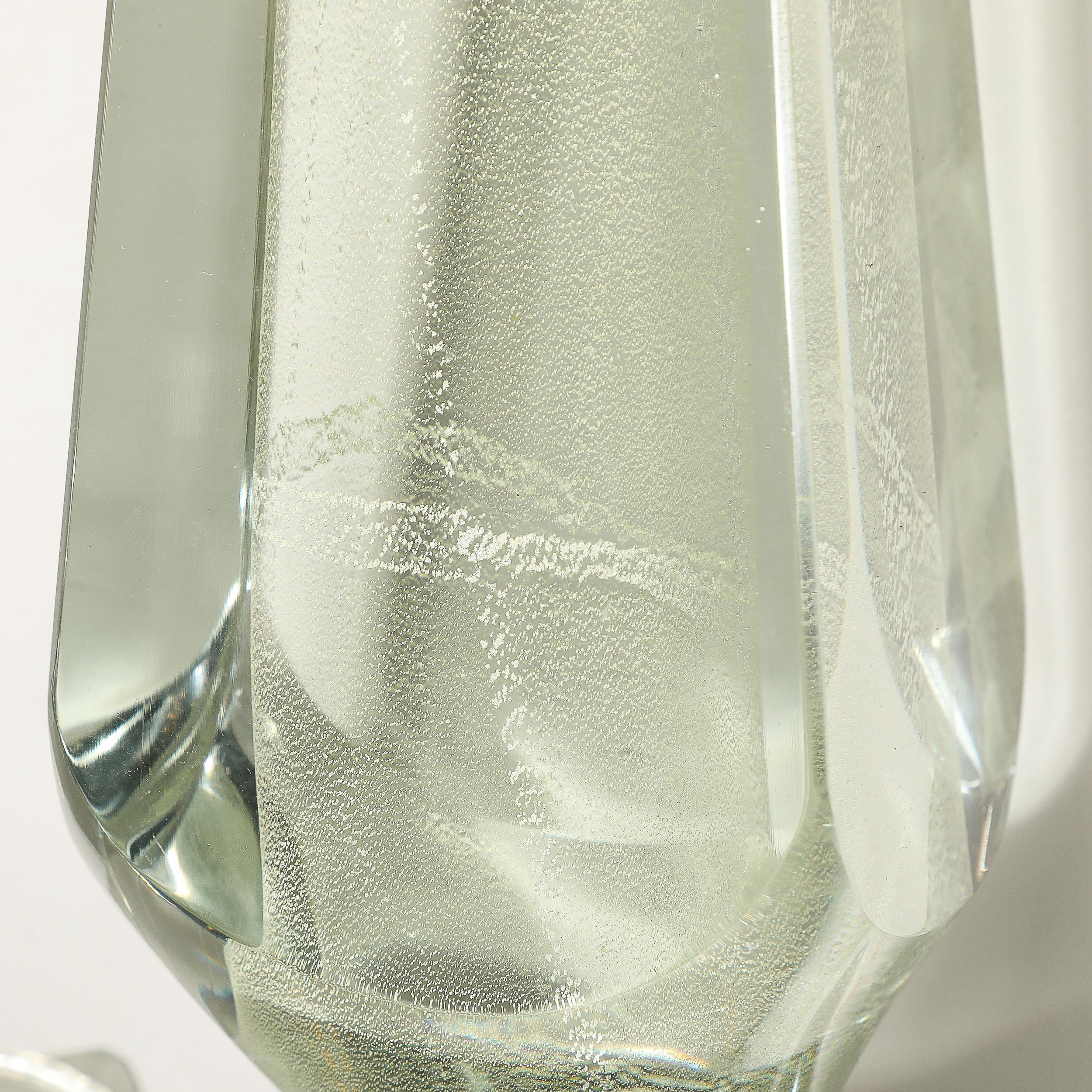 Set of 4 Modernist Murano Pearlescent Glass w/ 24K White Gold Obelisk Sconces For Sale 8