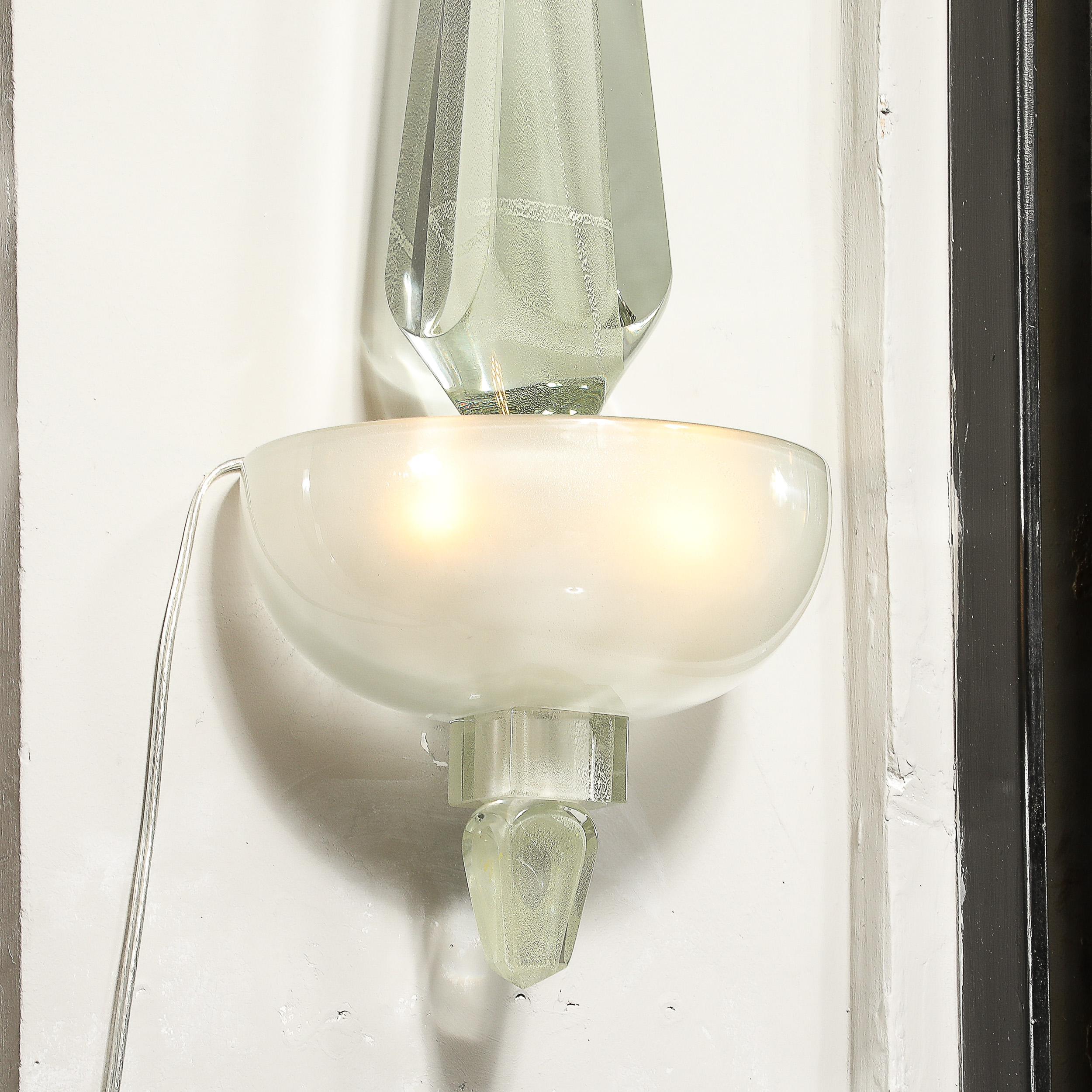 Set of 4 Modernist Murano Pearlescent Glass w/ 24K White Gold Obelisk Sconces For Sale 1