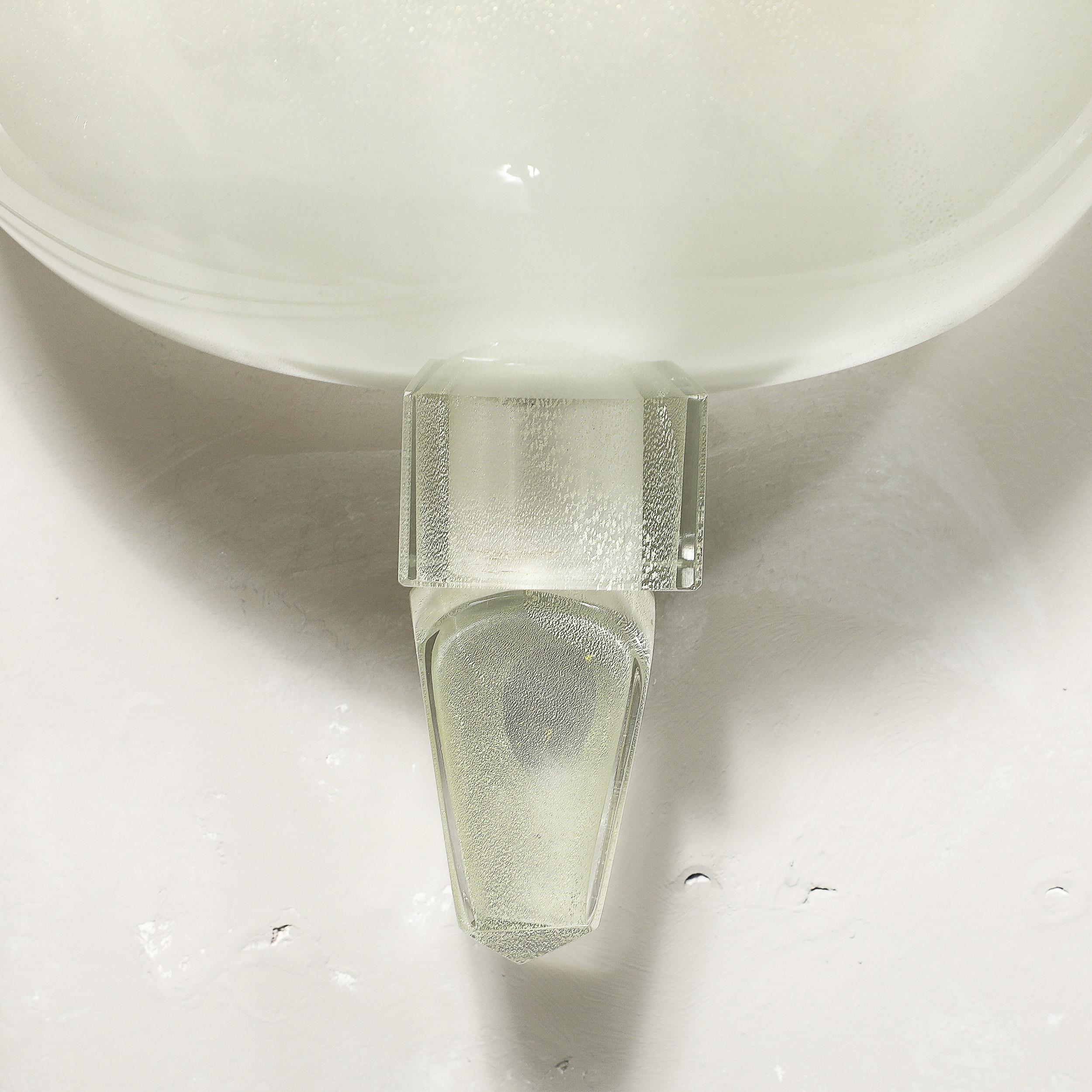 Set of 4 Modernist Murano Pearlescent Glass w/ 24K White Gold Obelisk Sconces For Sale 2