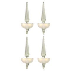 Set of 4 Modernist Murano Pearlescent Glass w/ 24K White Gold Obelisk Sconces