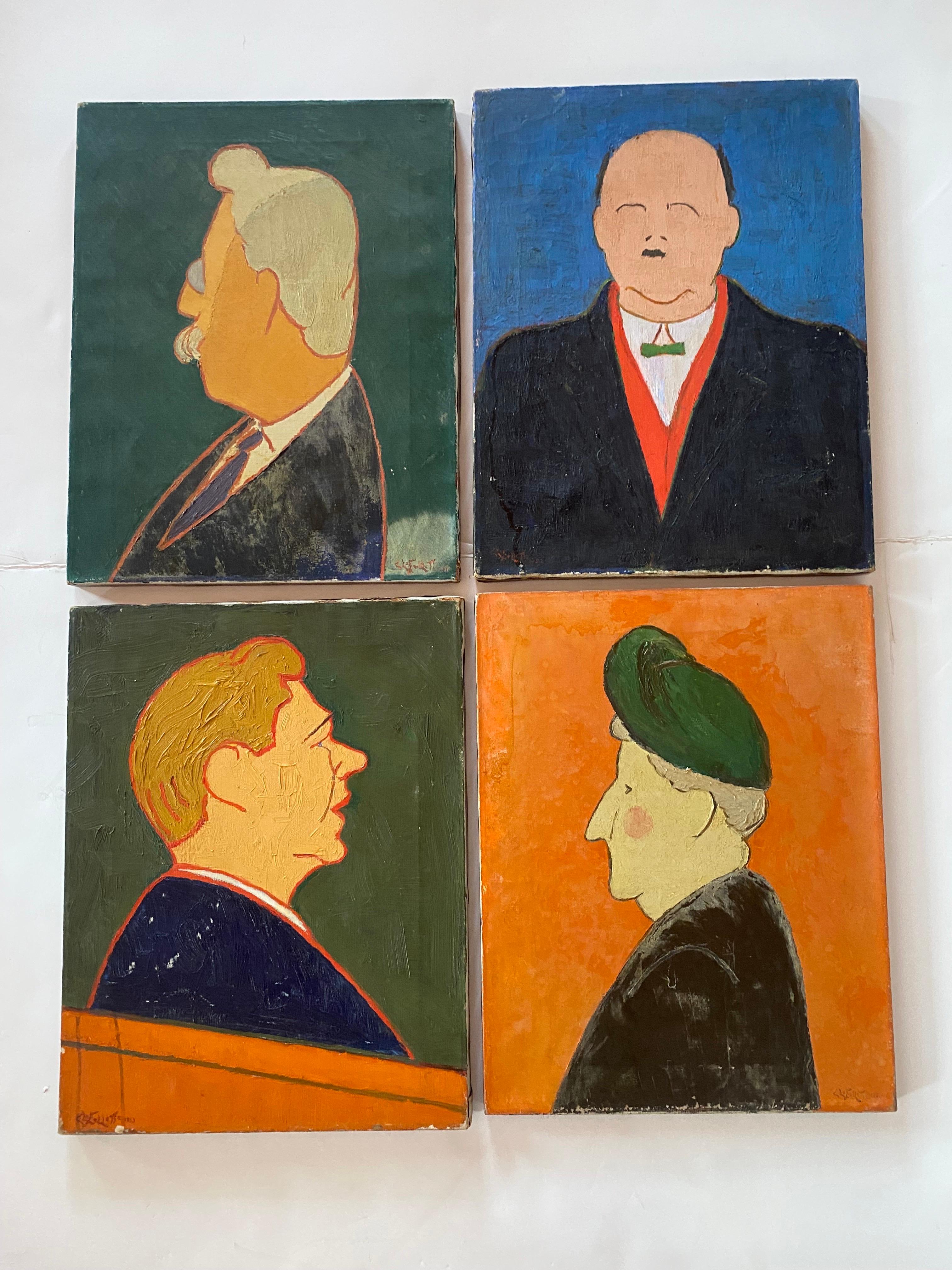 Set di 4 ritratti d'arte modernista originali degli anni '50 in vendita 6