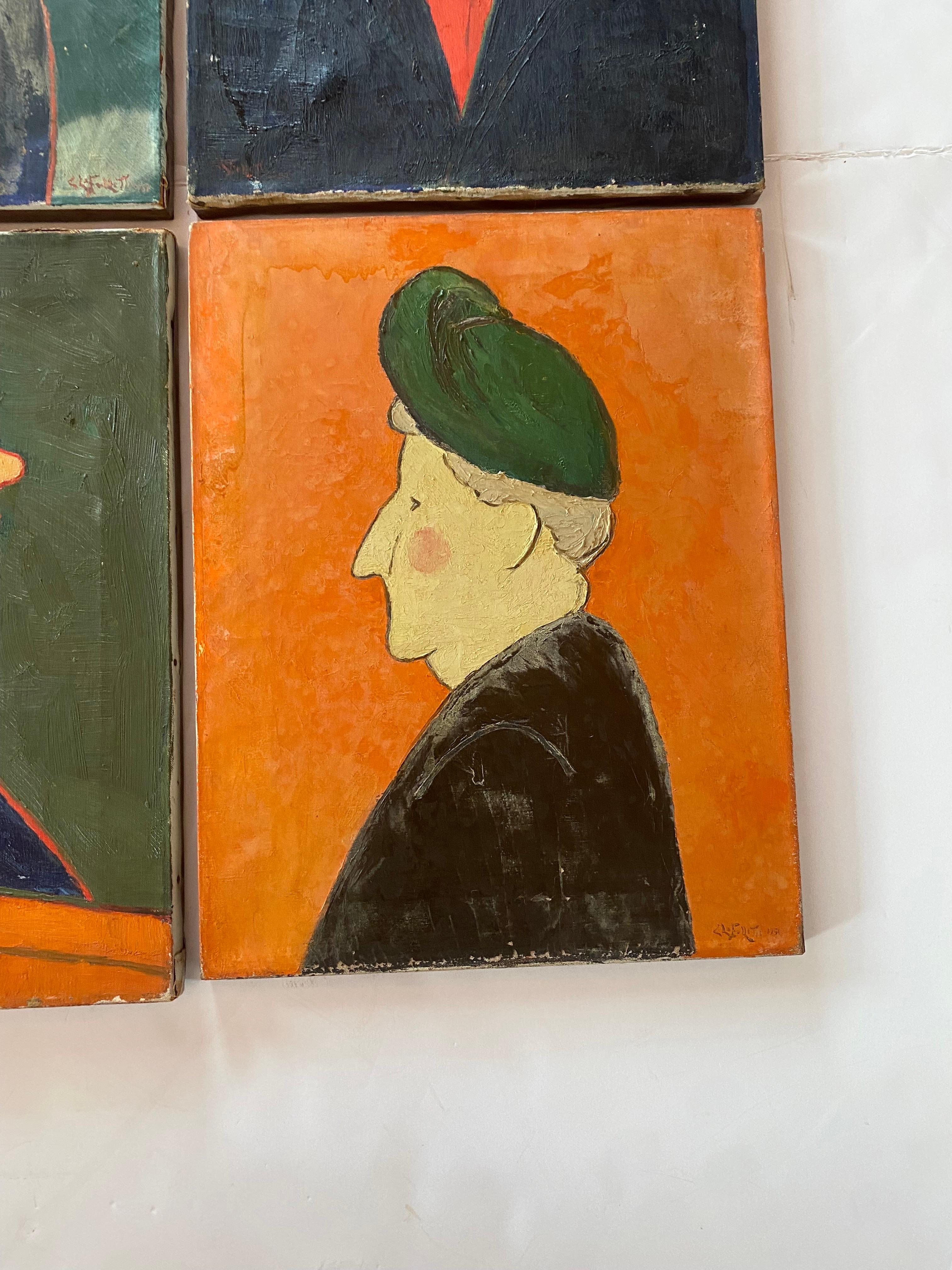 Set di 4 ritratti d'arte modernista originali degli anni '50 in vendita 7