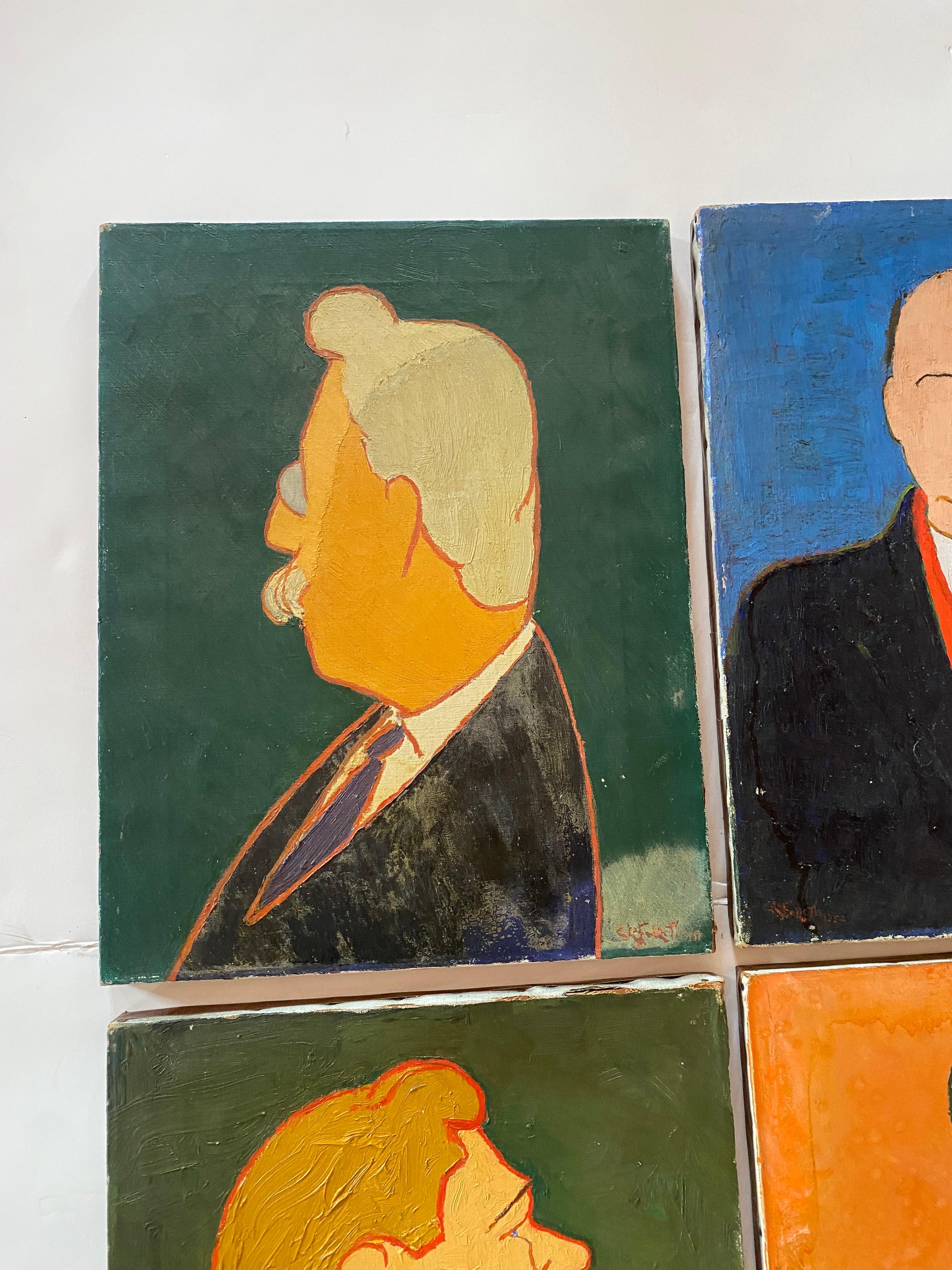 Set di 4 ritratti d'arte modernista originali degli anni '50 in vendita 8