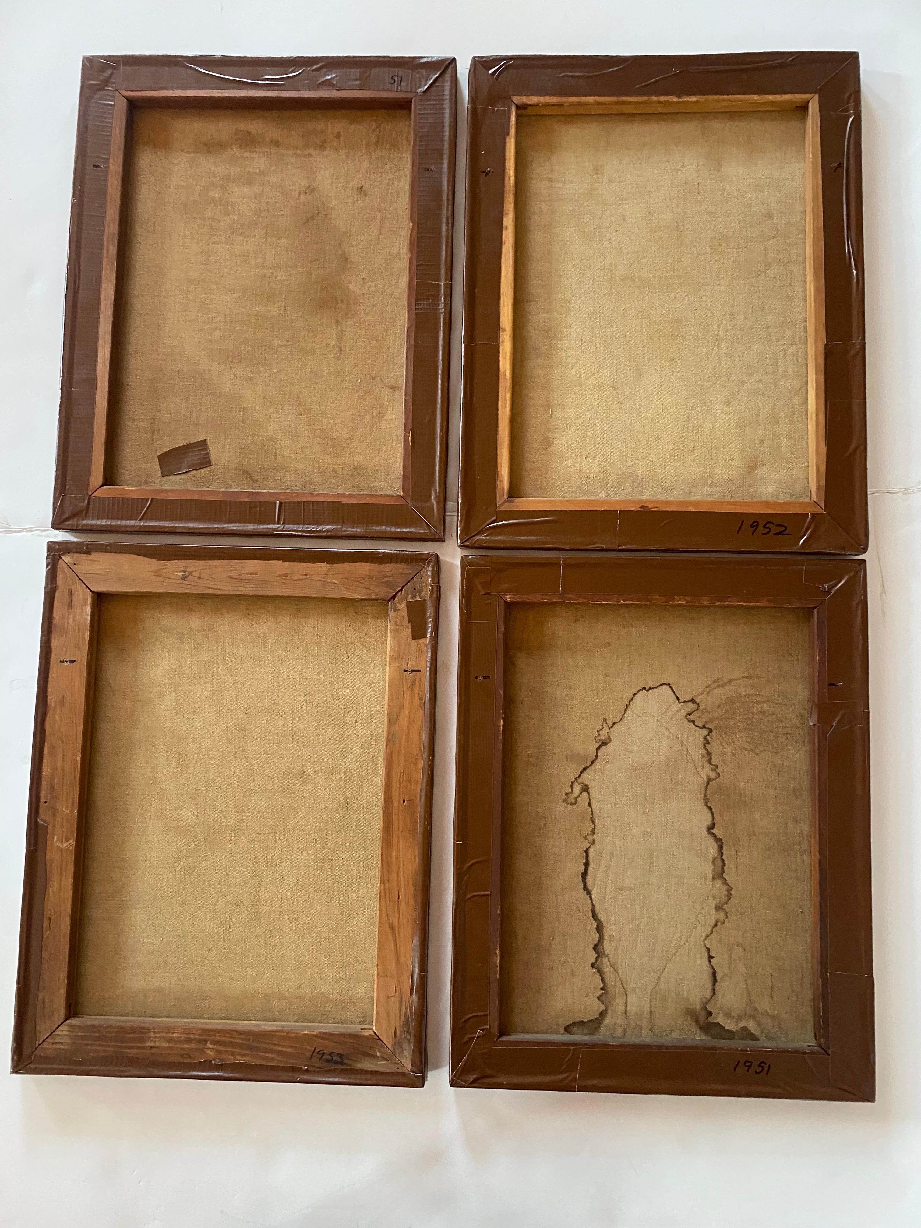 Set di 4 ritratti d'arte modernista originali degli anni '50 in vendita 1