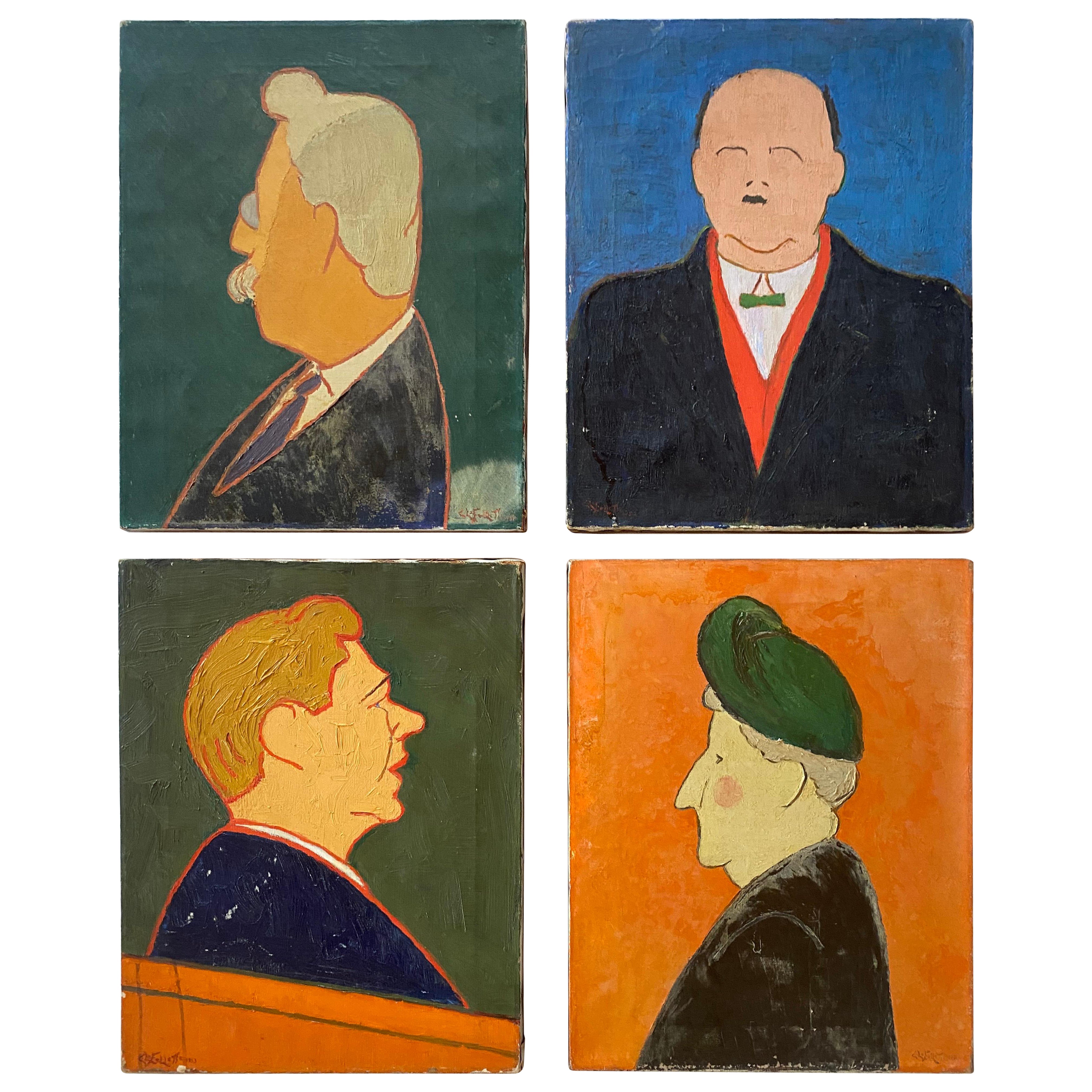 Set di 4 ritratti d'arte modernista originali degli anni '50 in vendita