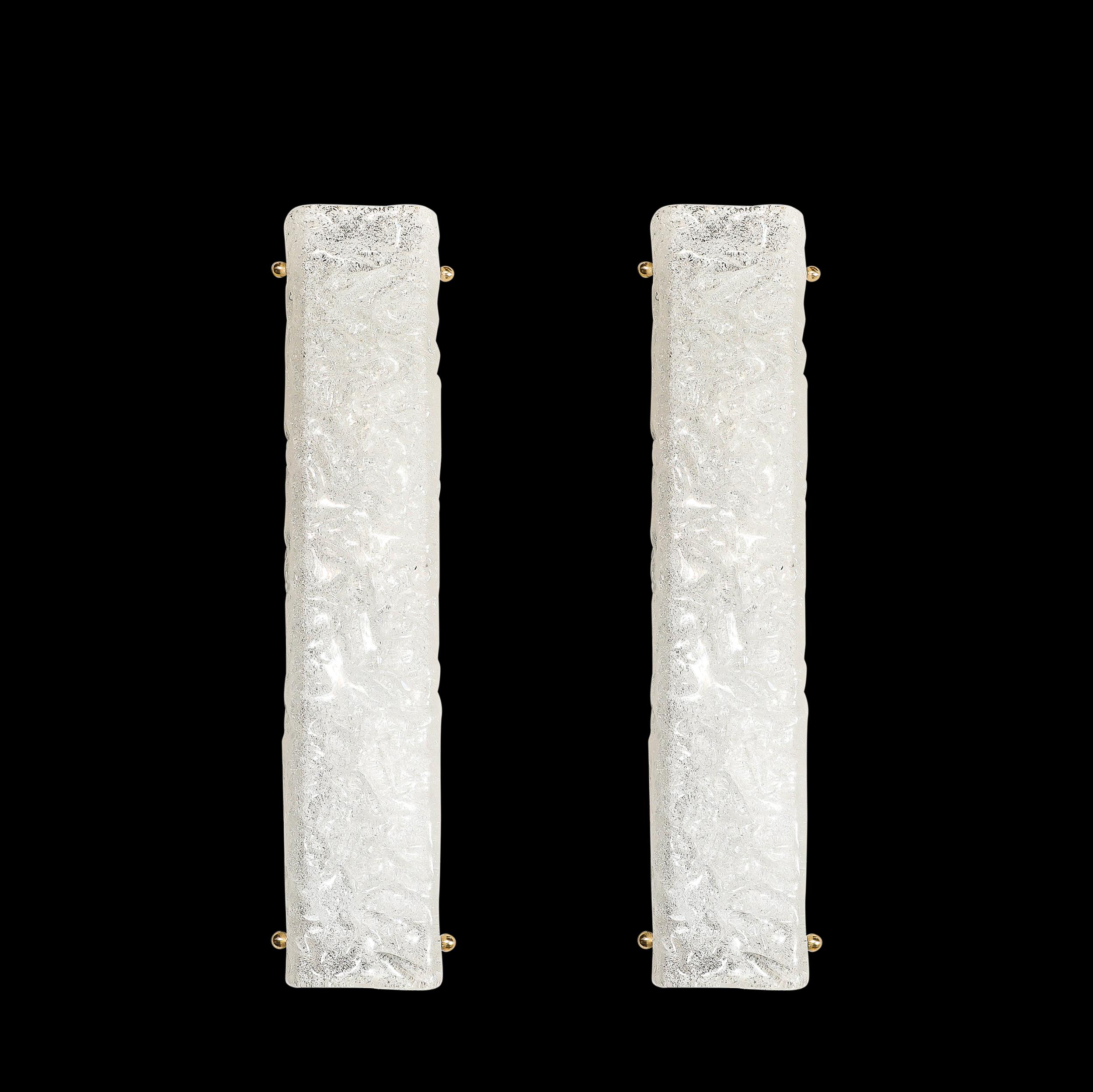 italien Lot de 4 appliques rectangulaires modernistes en verre soufflé à la main de Murano avec laiton en vente