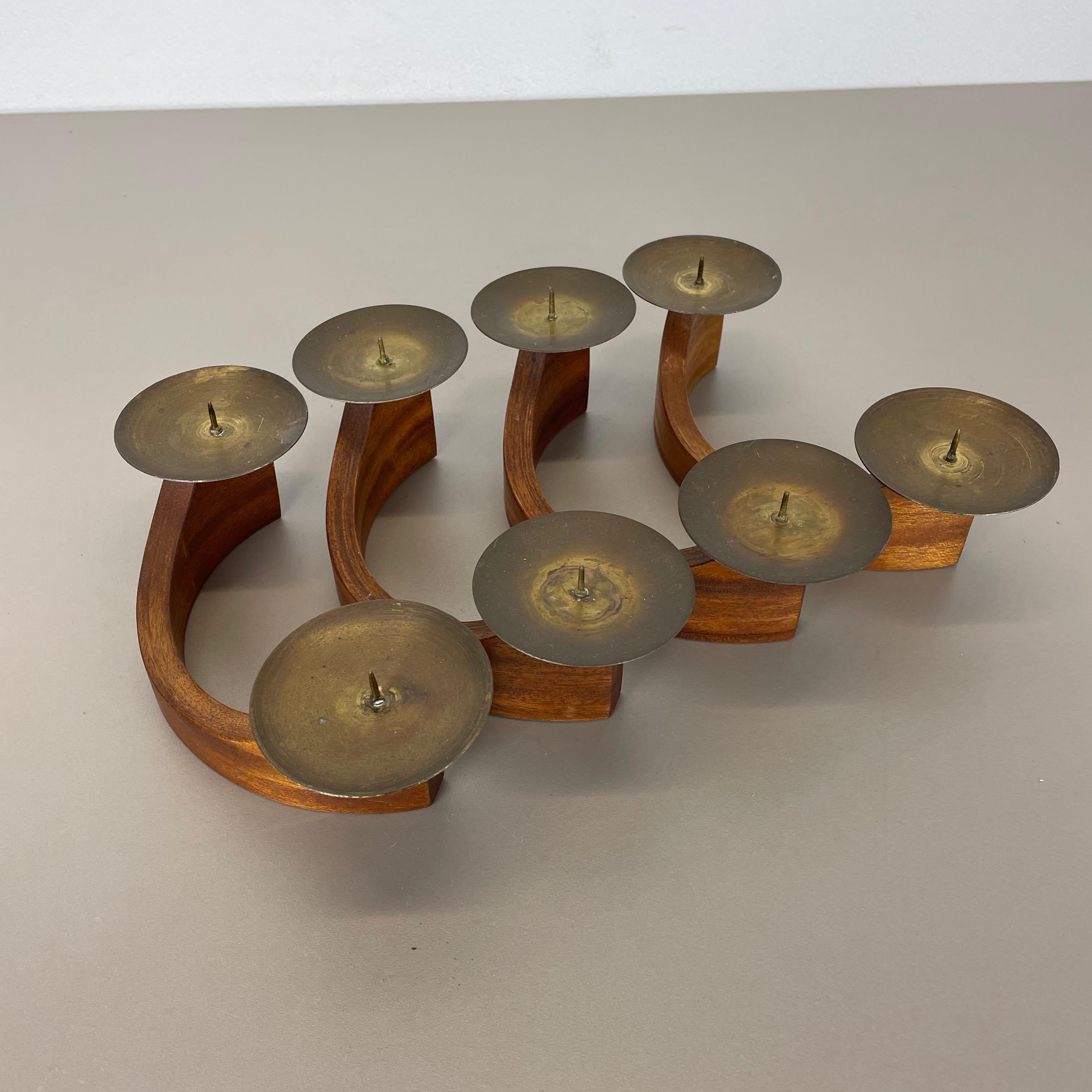 Set of 4 Modernist Teak and Brass Candleholder Elements, Denmark, 1960s 10
