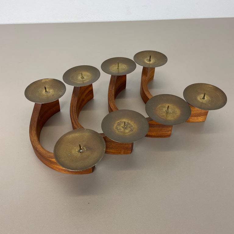 Set of 4 Modernist Teak and Brass Candleholder Elements, Denmark, 1960s For Sale 10