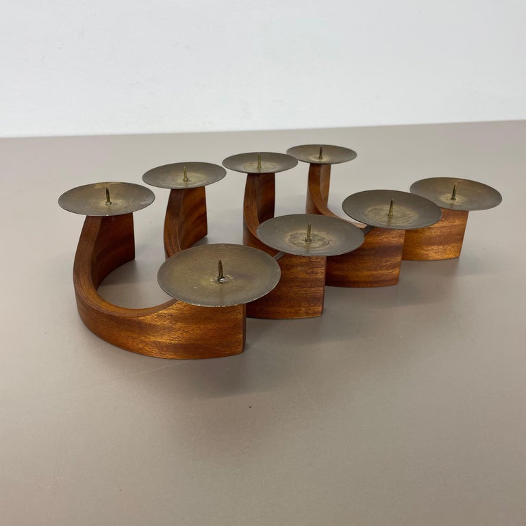 Set of 4 Modernist Teak and Brass Candleholder Elements, Denmark, 1960s For Sale 11