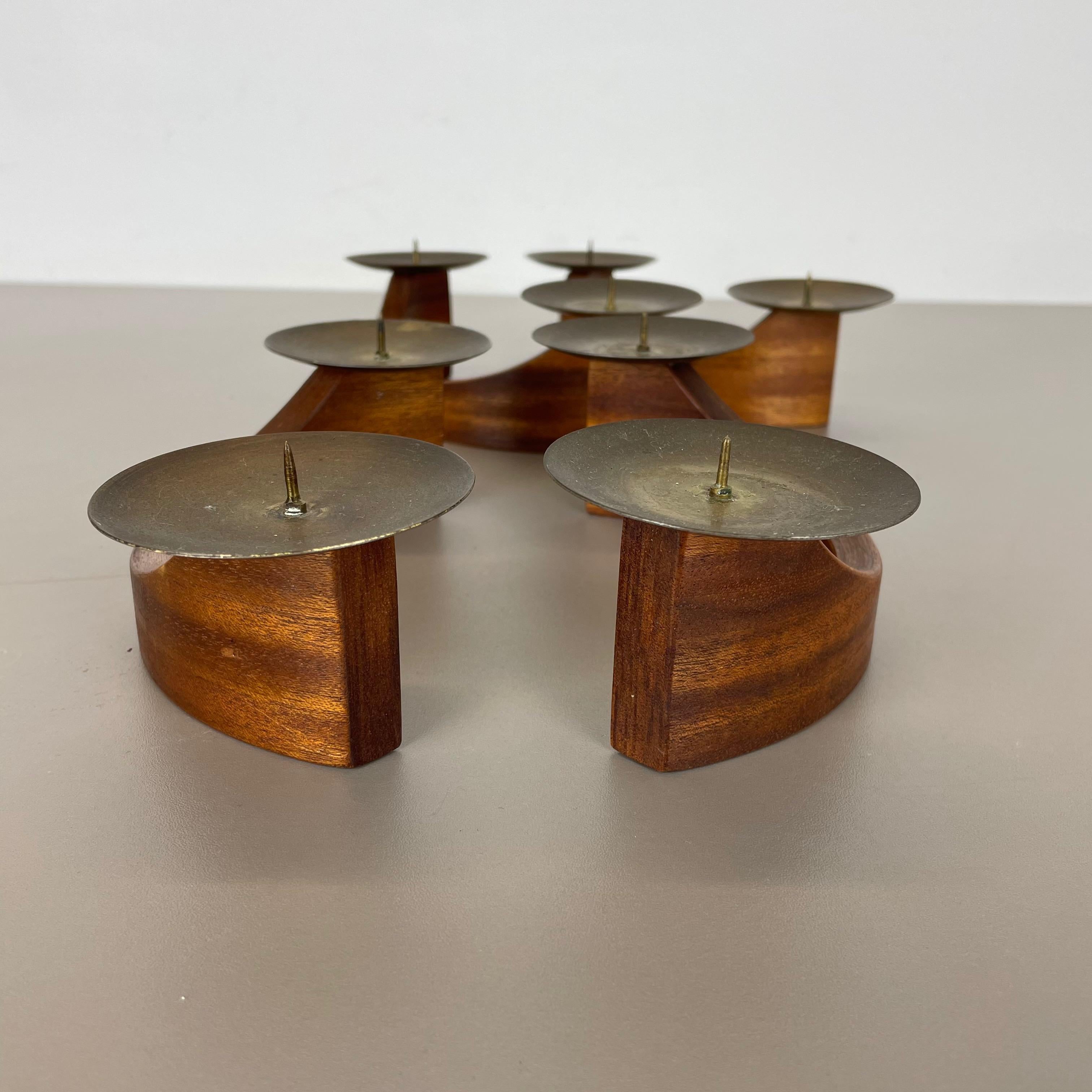 Set of 4 Modernist Teak and Brass Candleholder Elements, Denmark, 1960s 12