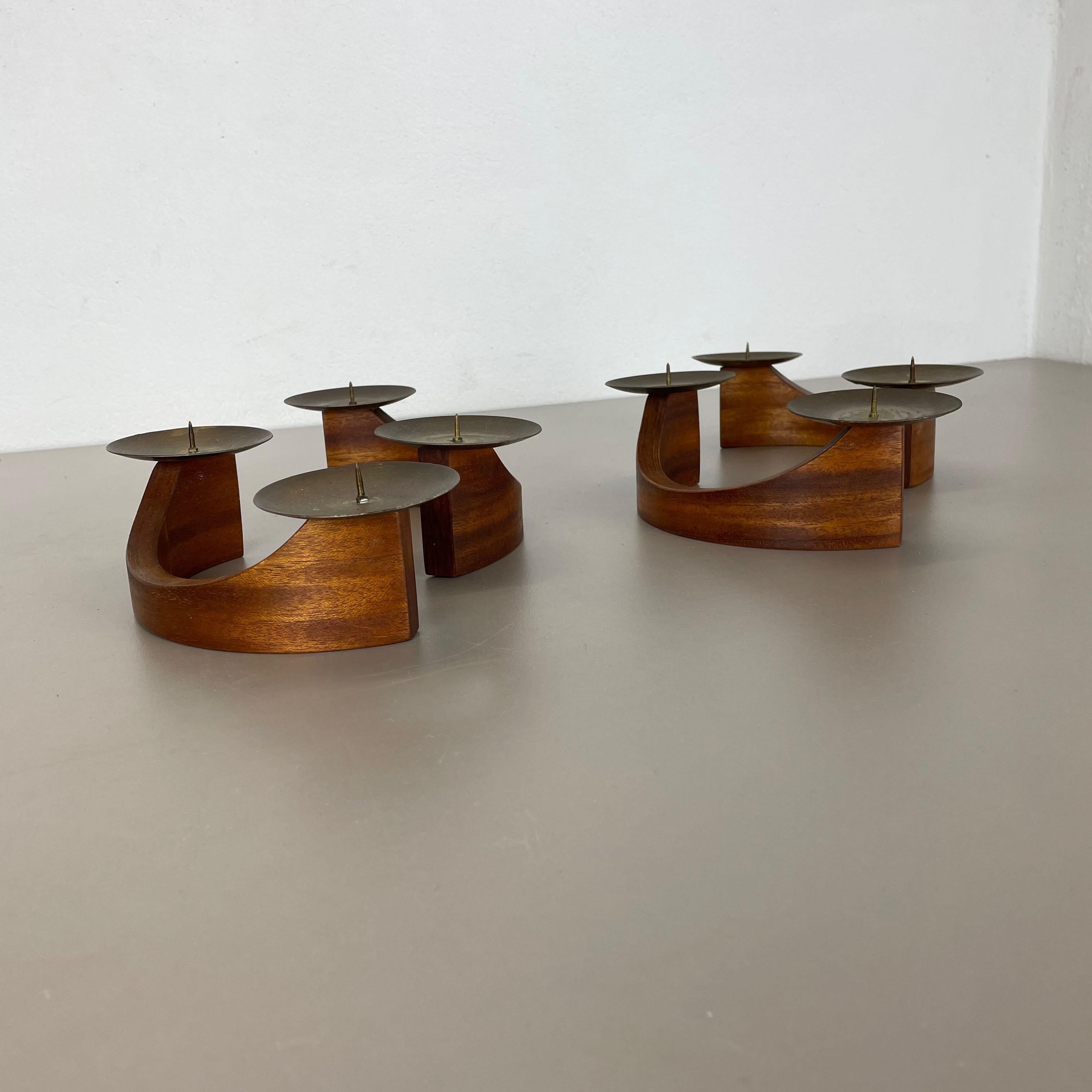 German Set of 4 Modernist Teak and Brass Candleholder Elements, Denmark, 1960s