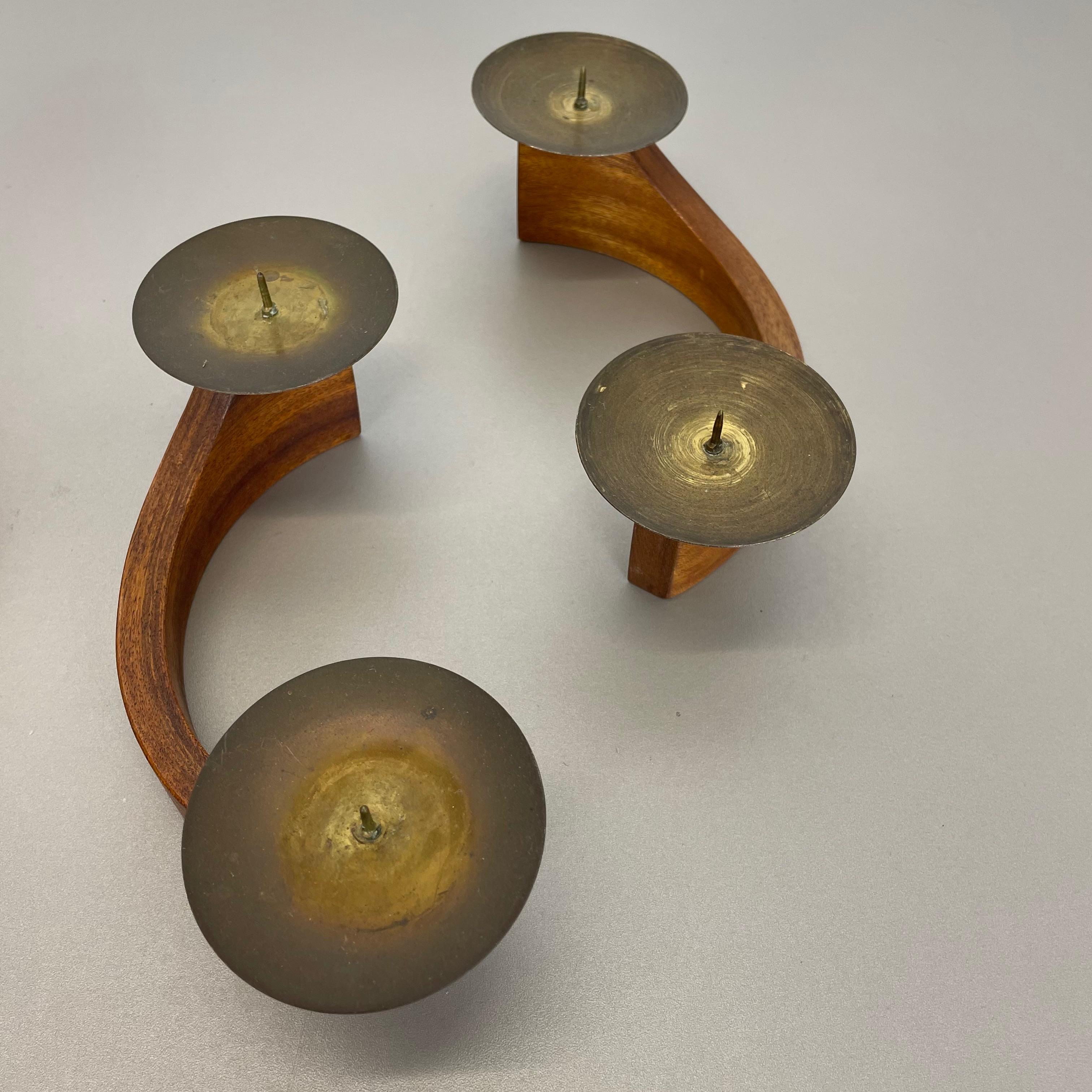 20th Century Set of 4 Modernist Teak and Brass Candleholder Elements, Denmark, 1960s