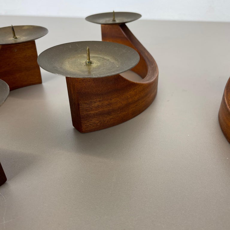 Set of 4 Modernist Teak and Brass Candleholder Elements, Denmark, 1960s For Sale 1