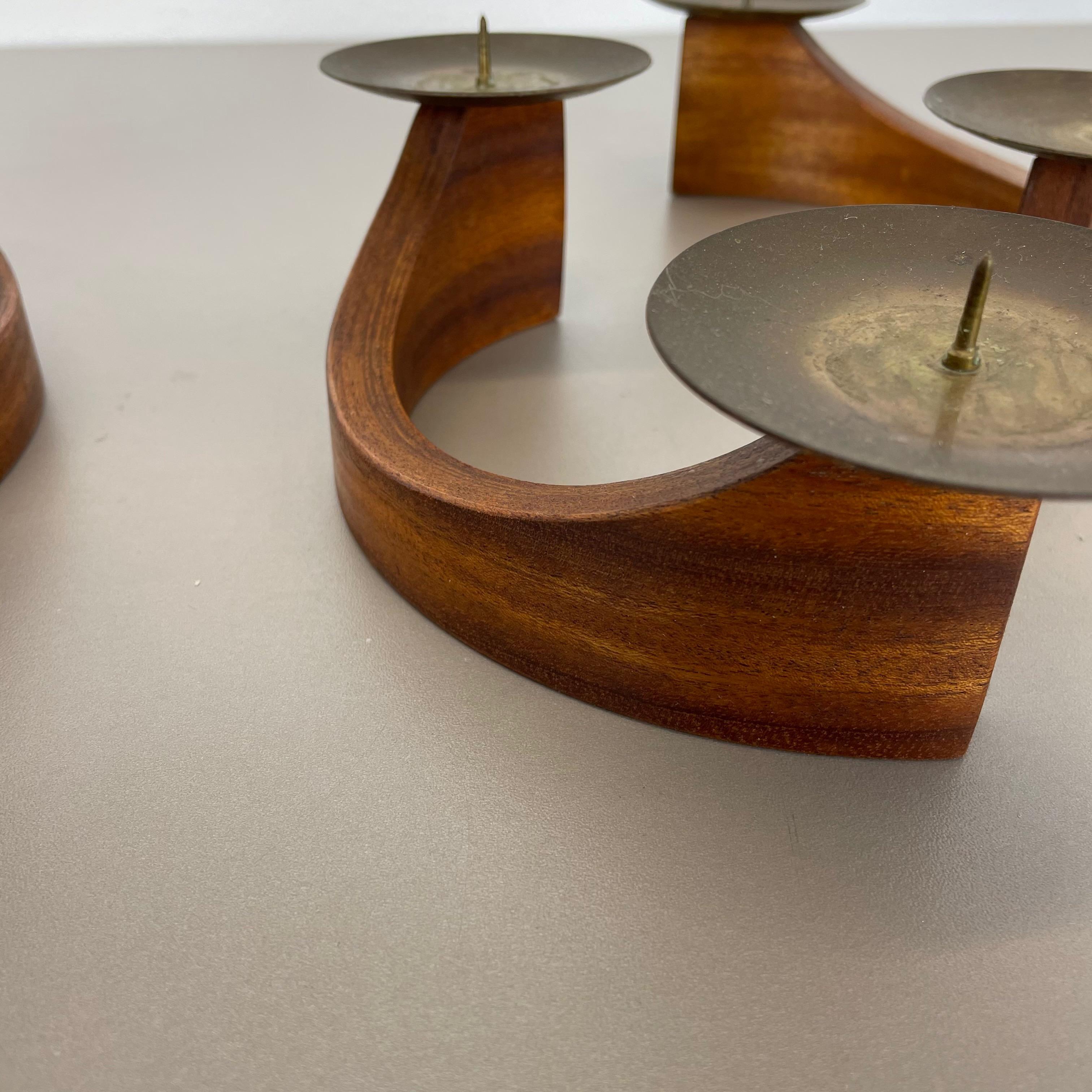 Set of 4 Modernist Teak and Brass Candleholder Elements, Denmark, 1960s 2