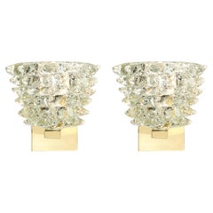 Set of 4 Modernist Transparent Rostrato Murano Glass & Brass Sconces