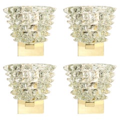 Set of 4 Modernist Transparent Rostrato Murano Glass 
Brass Sconces