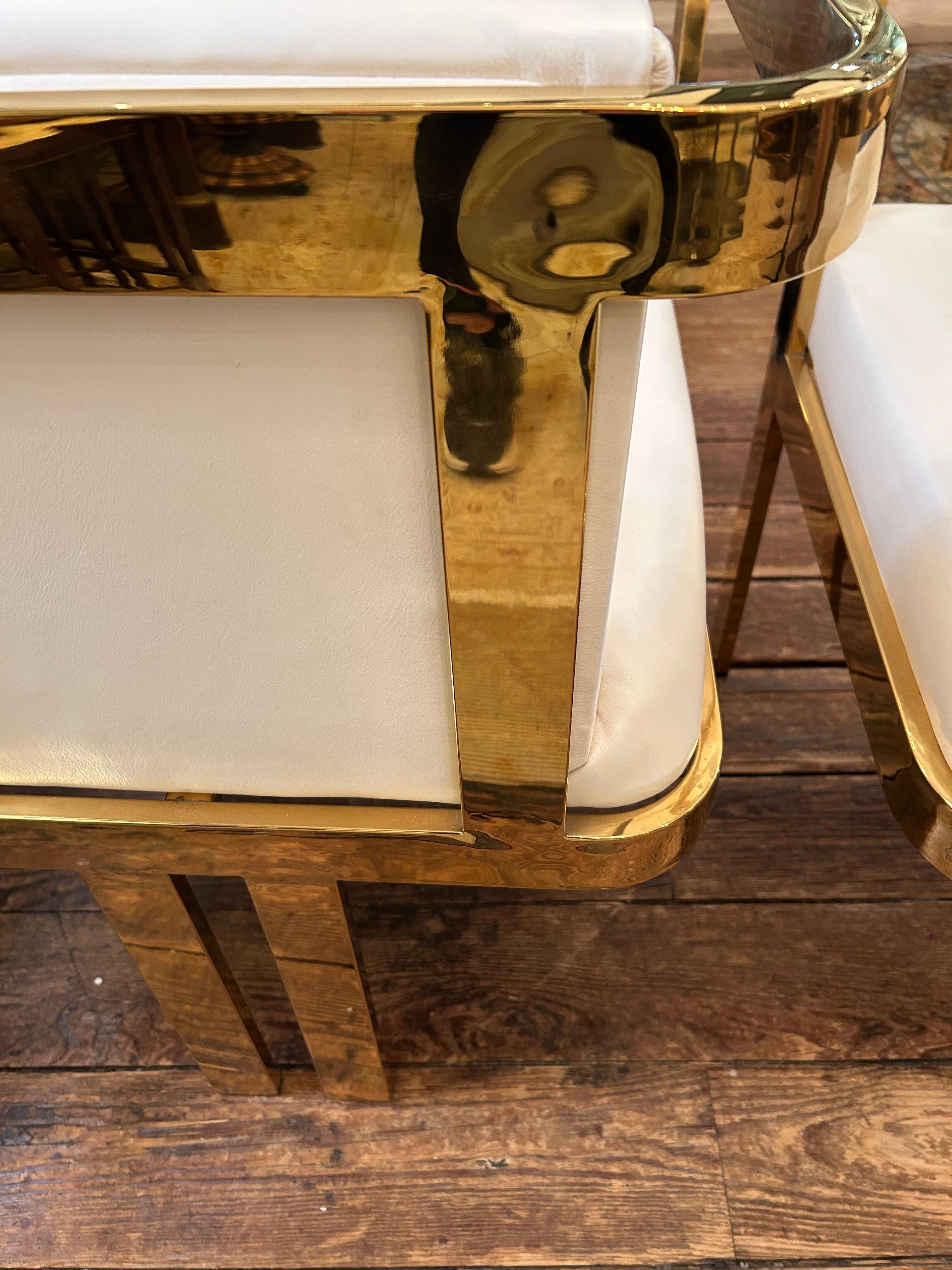 Set di 4 sedie da pranzo Modshop in pelle bianca e ottone Marseille in vendita 3