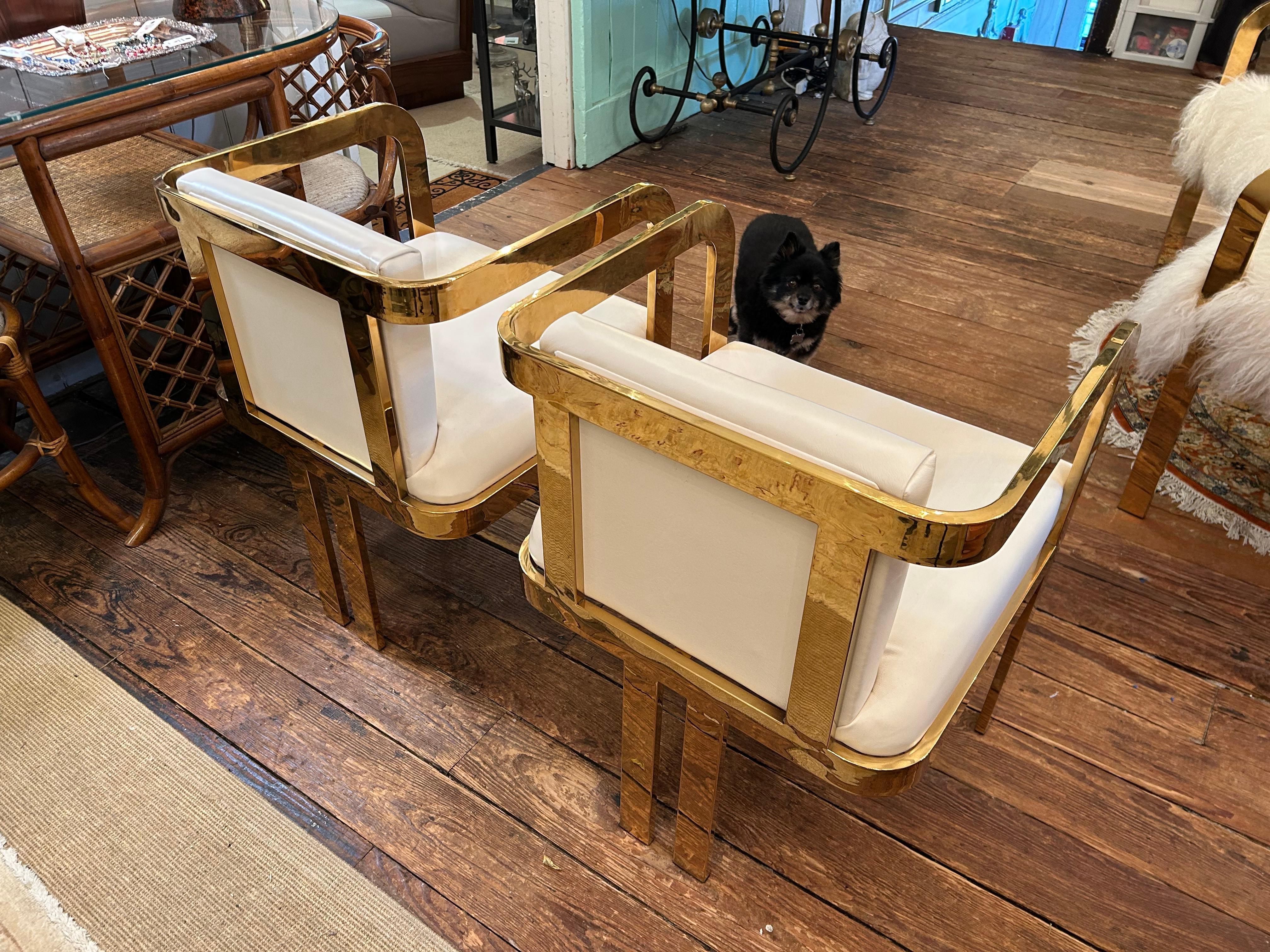 Set di 4 sedie da pranzo Modshop in pelle bianca e ottone Marseille in vendita 5