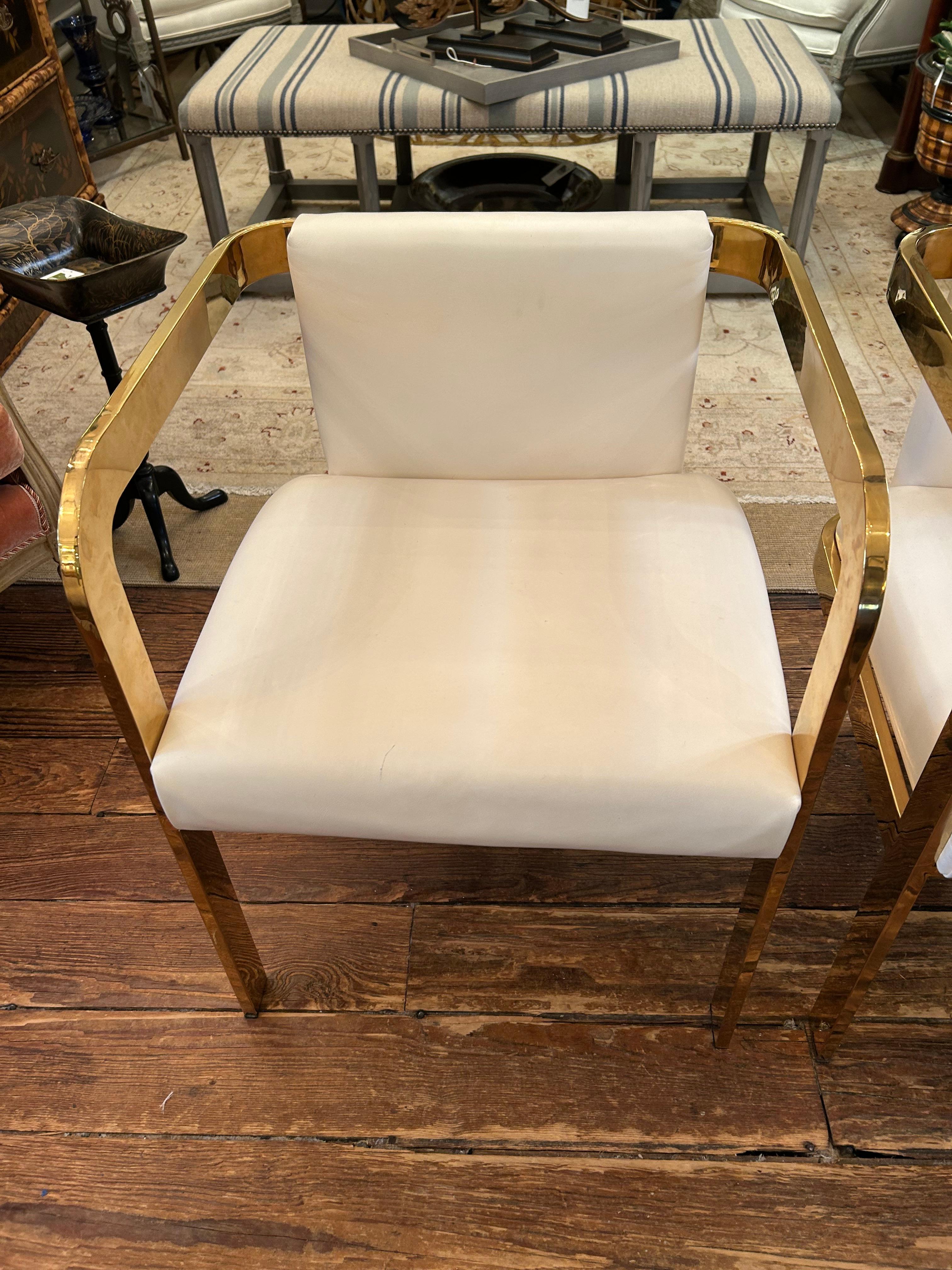 Set di 4 sedie da pranzo Modshop in pelle bianca e ottone Marseille in vendita 1