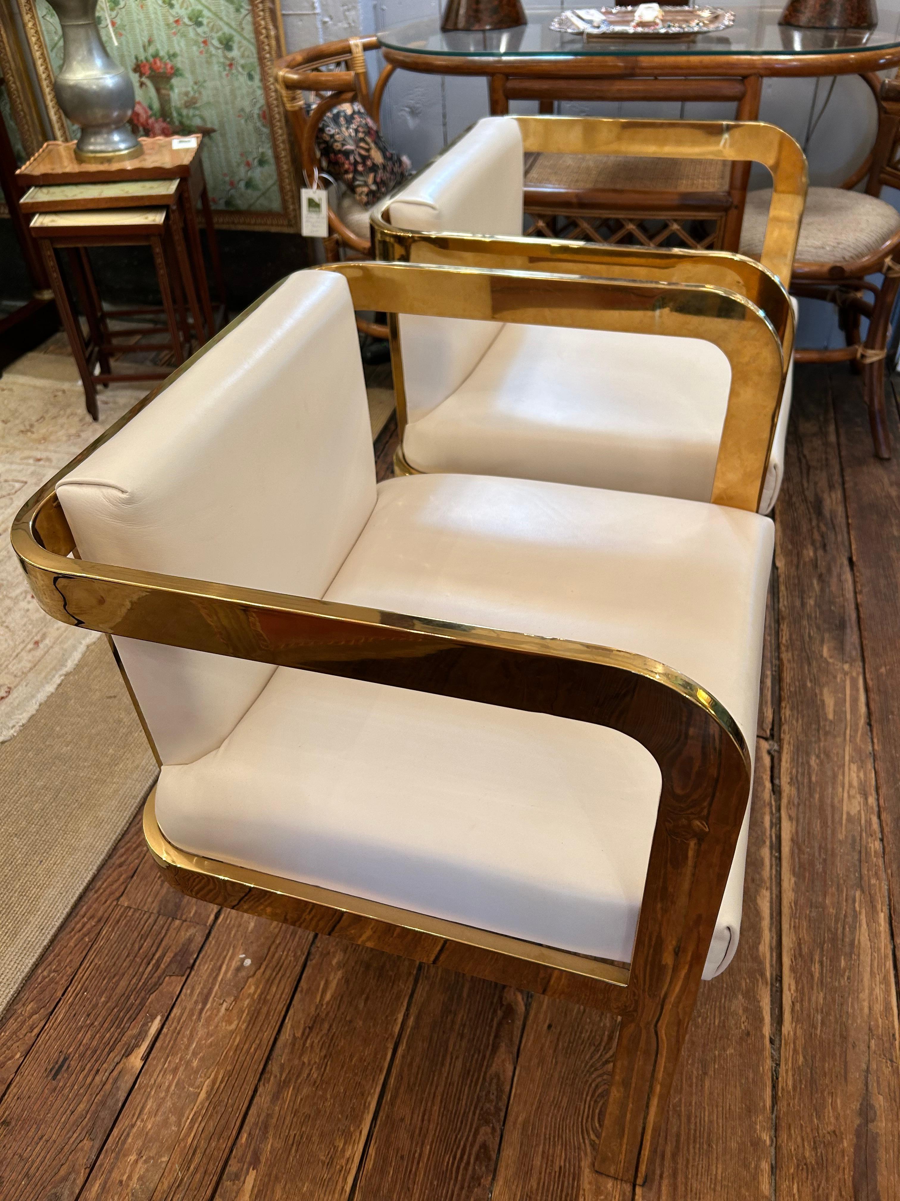 Set di 4 sedie da pranzo Modshop in pelle bianca e ottone Marseille in vendita 2