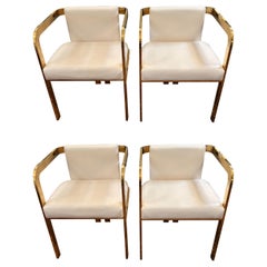 Set of 4 Modshop White Leather and Brass Marseille Dining Chairs