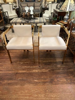 Set of 4 Modshop White Leather and Brass Marseille Dining Chairs