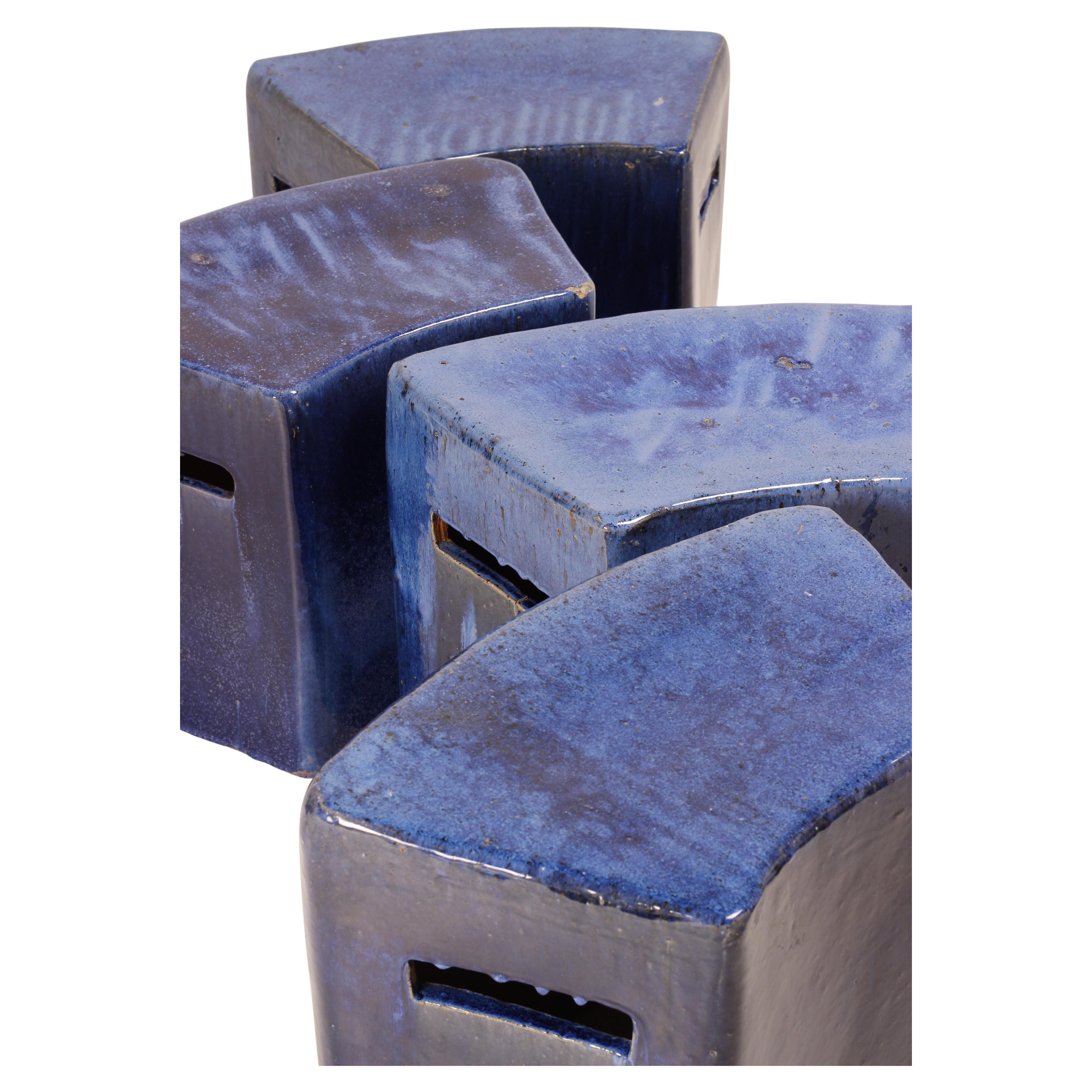 Set di 4 sgabelli da giardino modulari in ceramica smaltata blu di Habitat/Conran UK 1996 in vendita 2