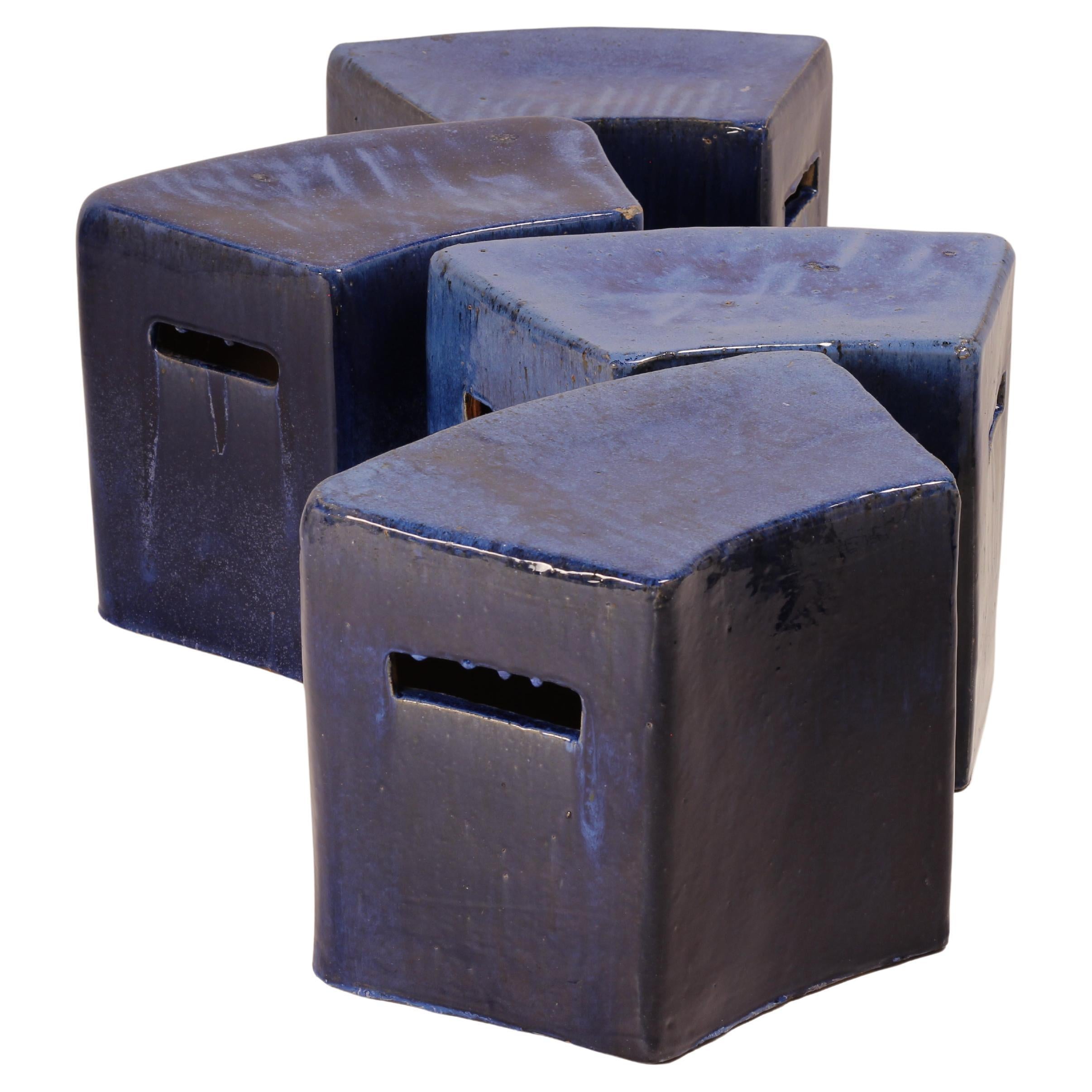 Set di 4 sgabelli da giardino modulari in ceramica smaltata blu di Habitat/Conran UK 1996 in vendita 3