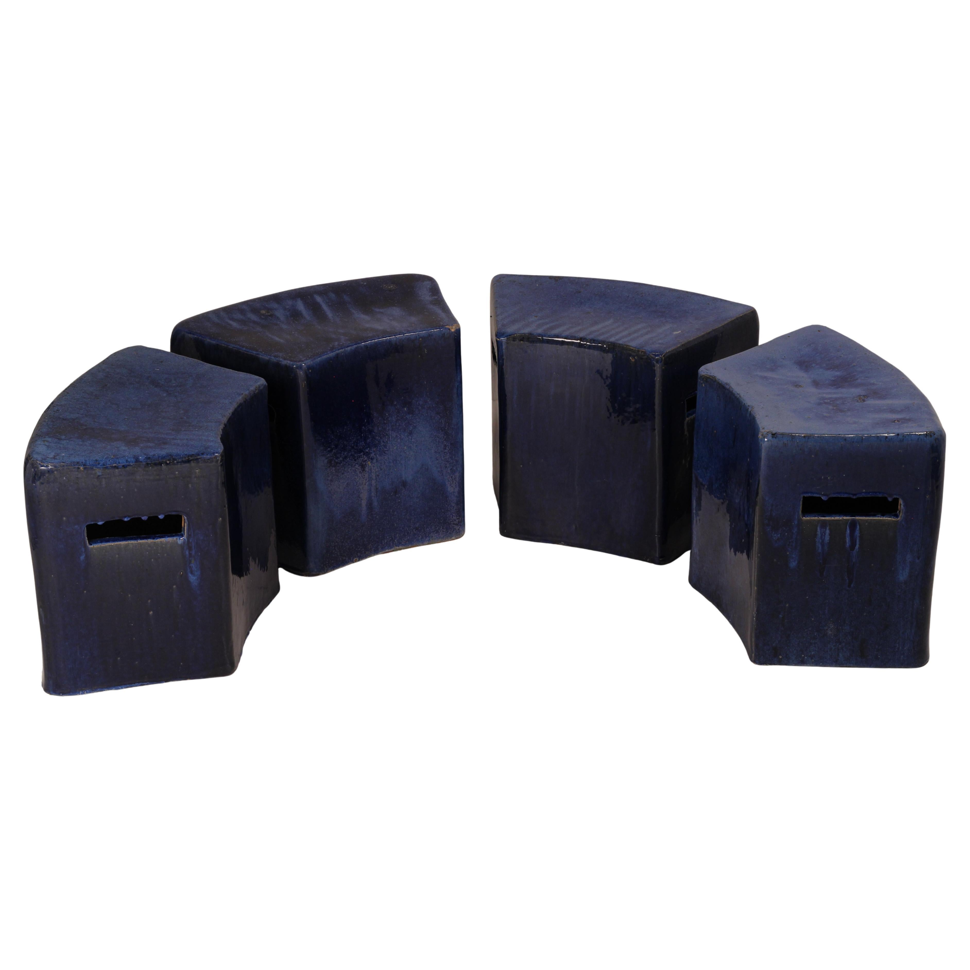Set di 4 sgabelli da giardino modulari in ceramica smaltata blu di Habitat/Conran UK 1996 in vendita 4