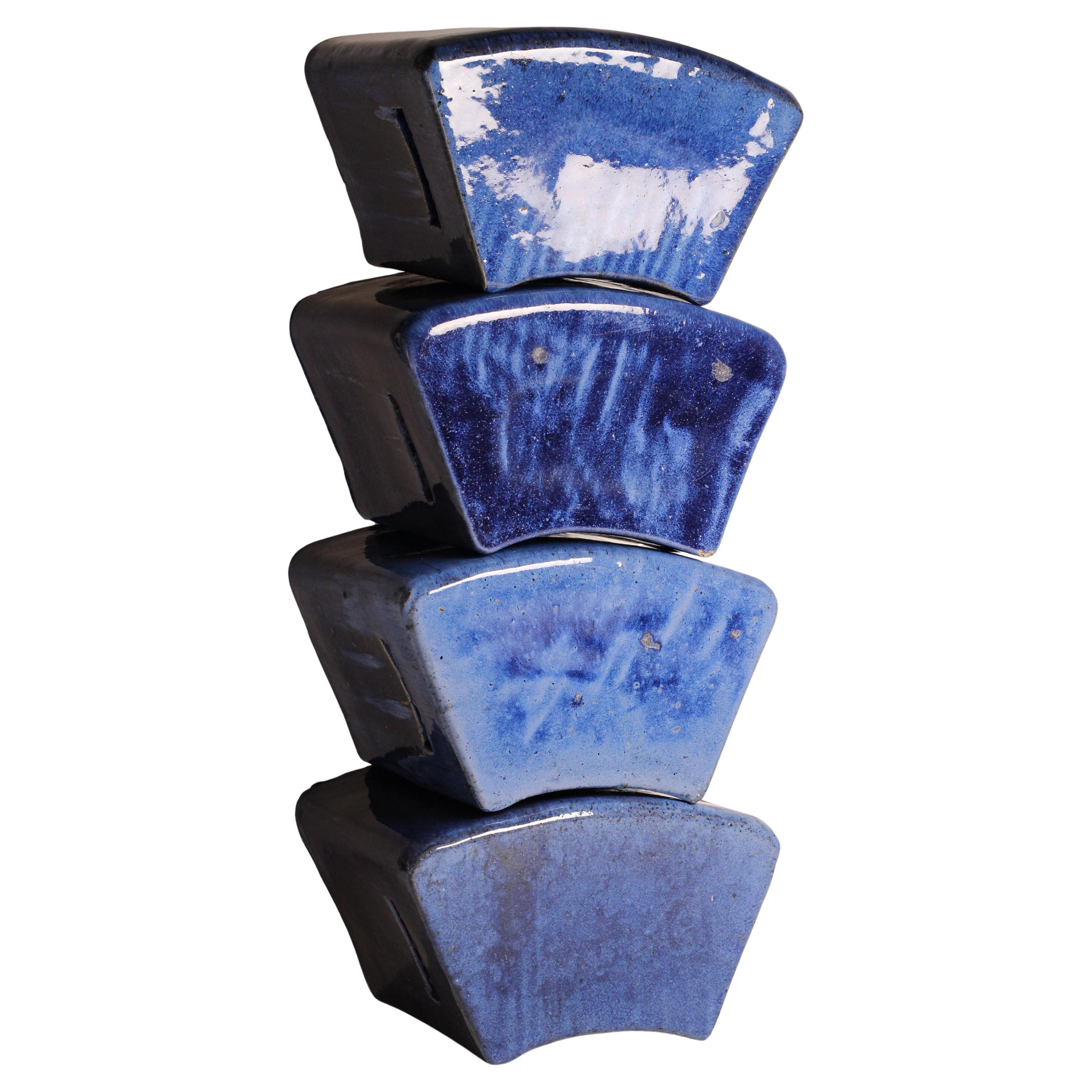 Set di 4 sgabelli da giardino modulari in ceramica smaltata blu di Habitat/Conran UK 1996 in vendita 6