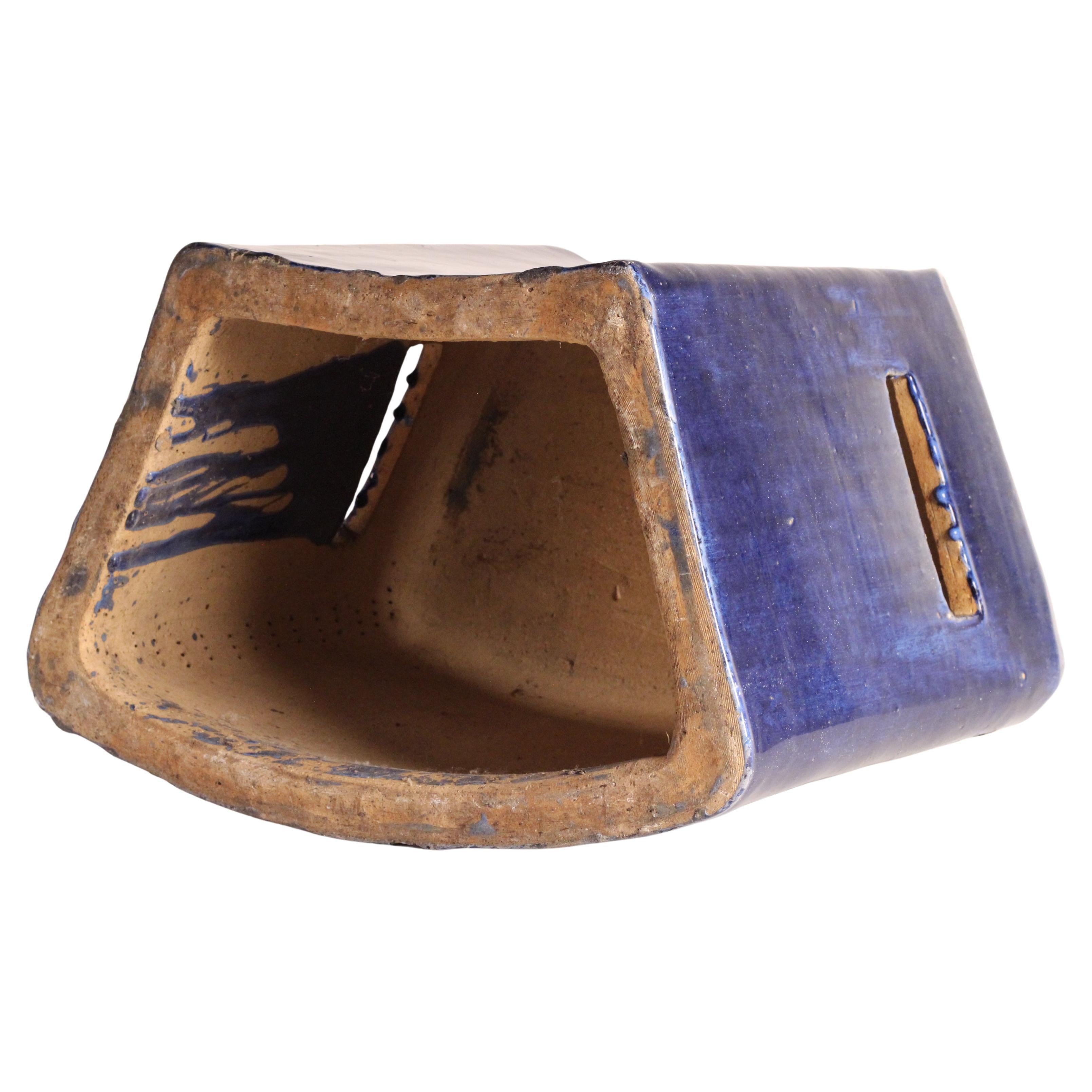 Organico moderno Set di 4 sgabelli da giardino modulari in ceramica smaltata blu di Habitat/Conran UK 1996 in vendita