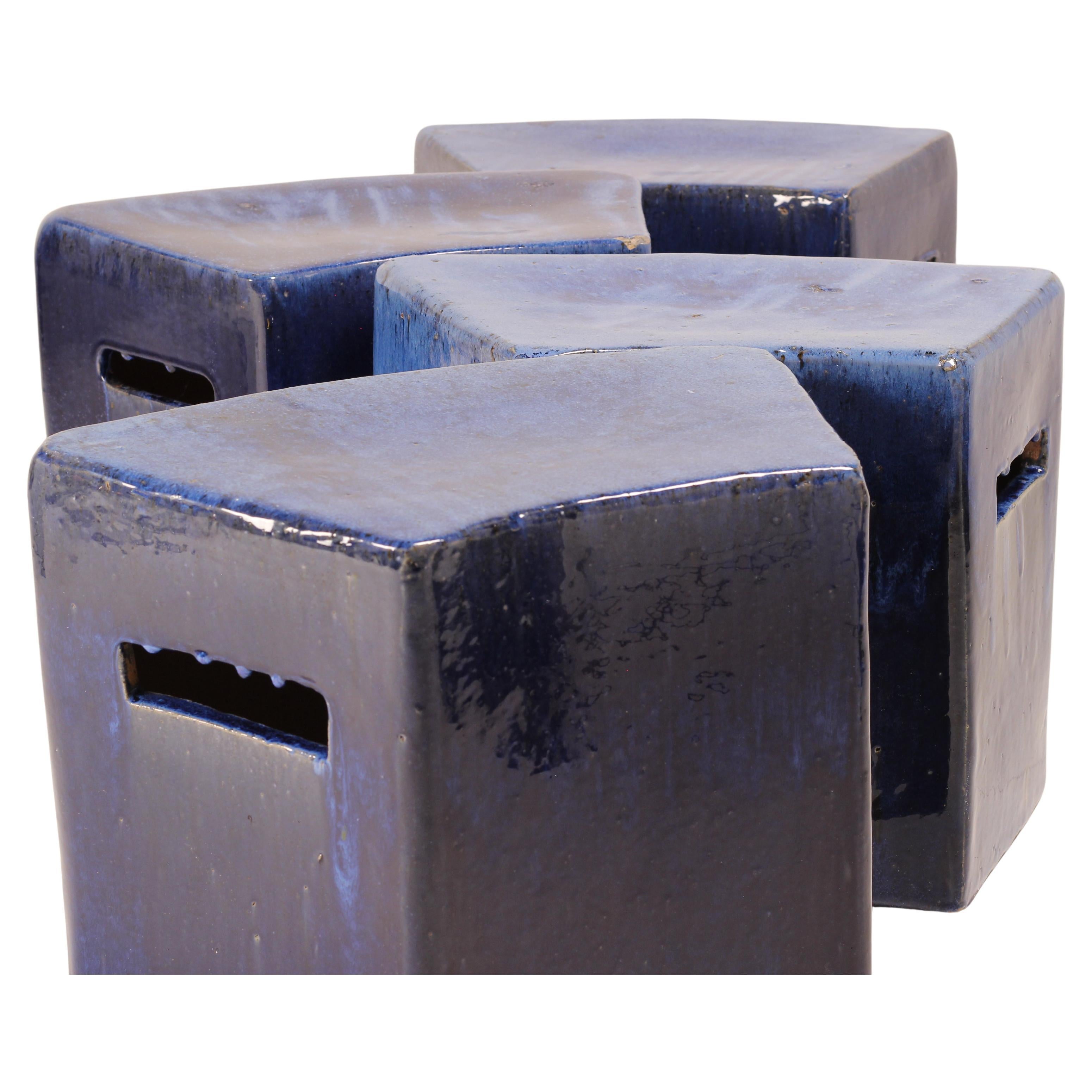 Ceramica Set di 4 sgabelli da giardino modulari in ceramica smaltata blu di Habitat/Conran UK 1996 in vendita
