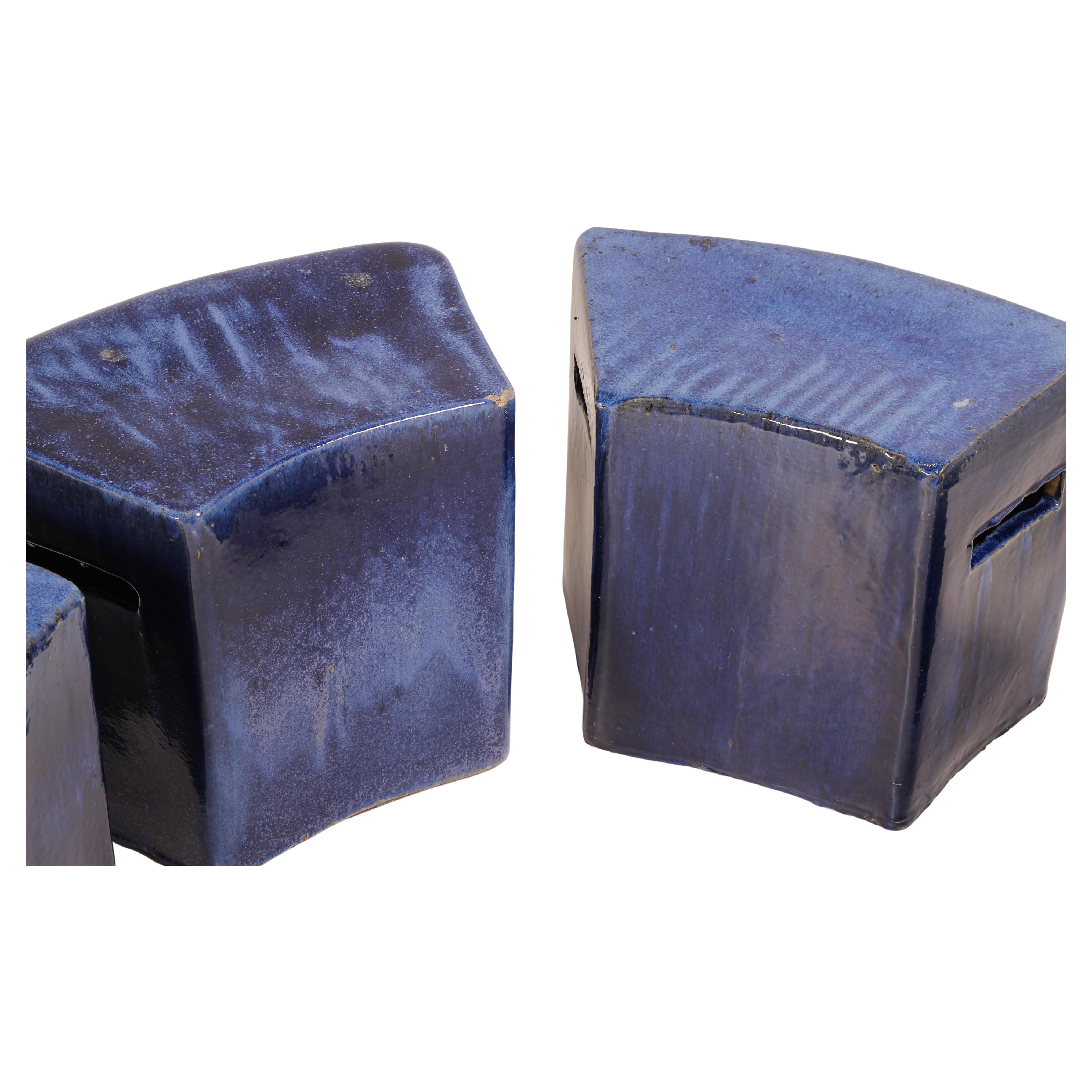 Set di 4 sgabelli da giardino modulari in ceramica smaltata blu di Habitat/Conran UK 1996 in vendita 1